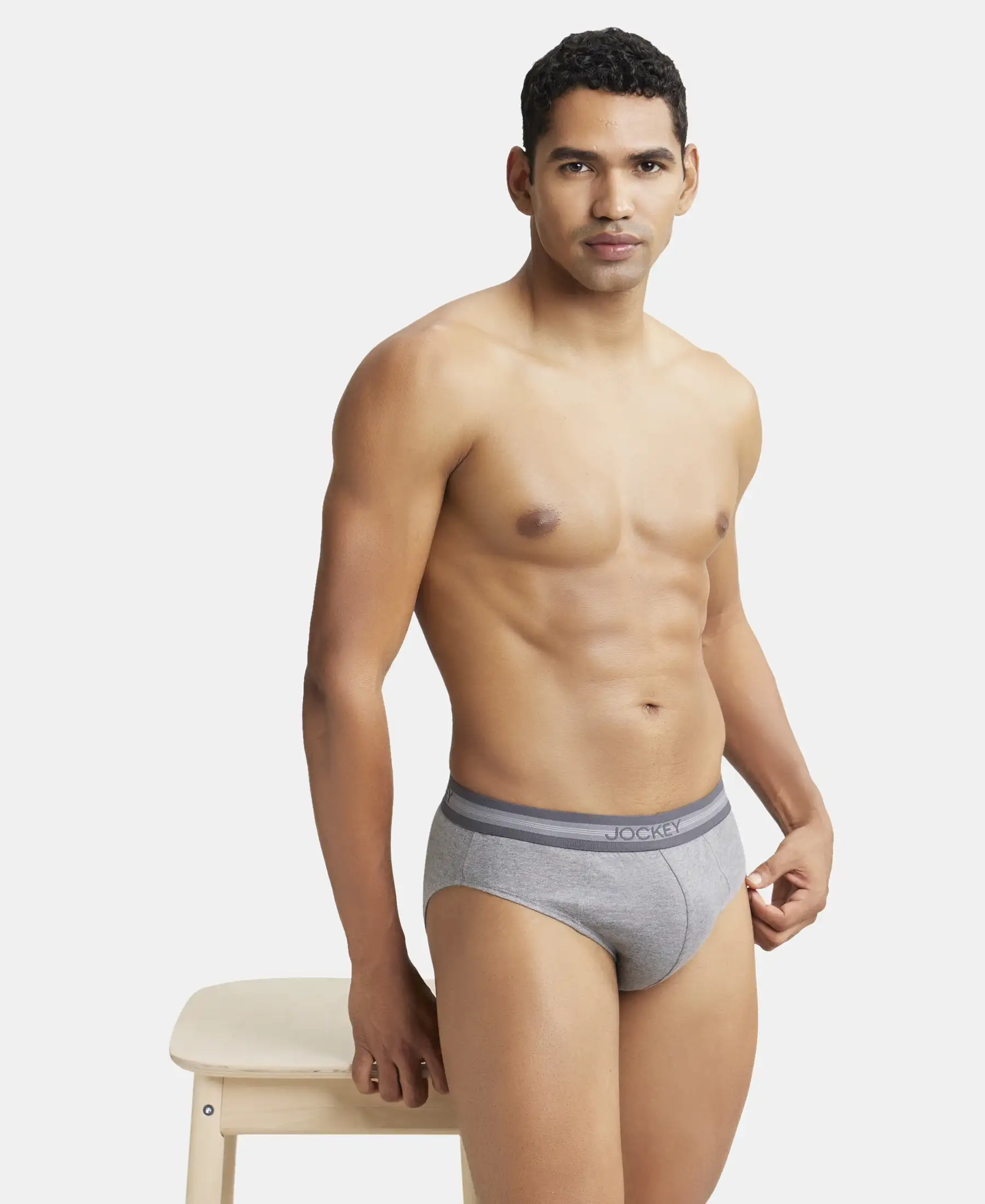 Super Combed Cotton Solid Brief with Stay Fresh Treatment - Mid Grey Melange - Image 5