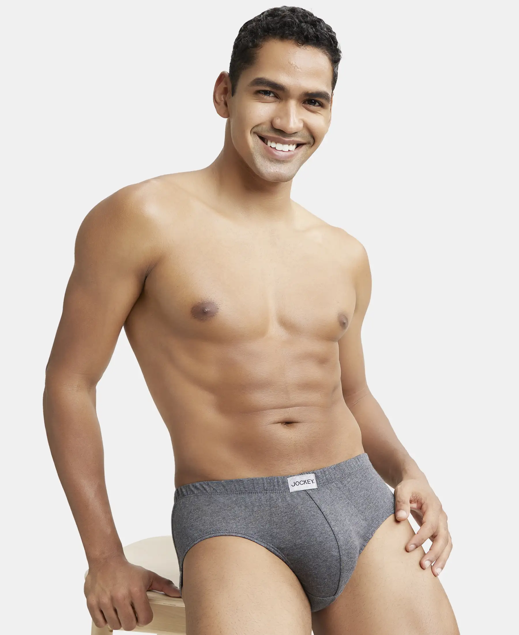 Super Combed Cotton Solid Brief with Ultrasoft Concealed Waistband - Charcoal Melange - Image 5
