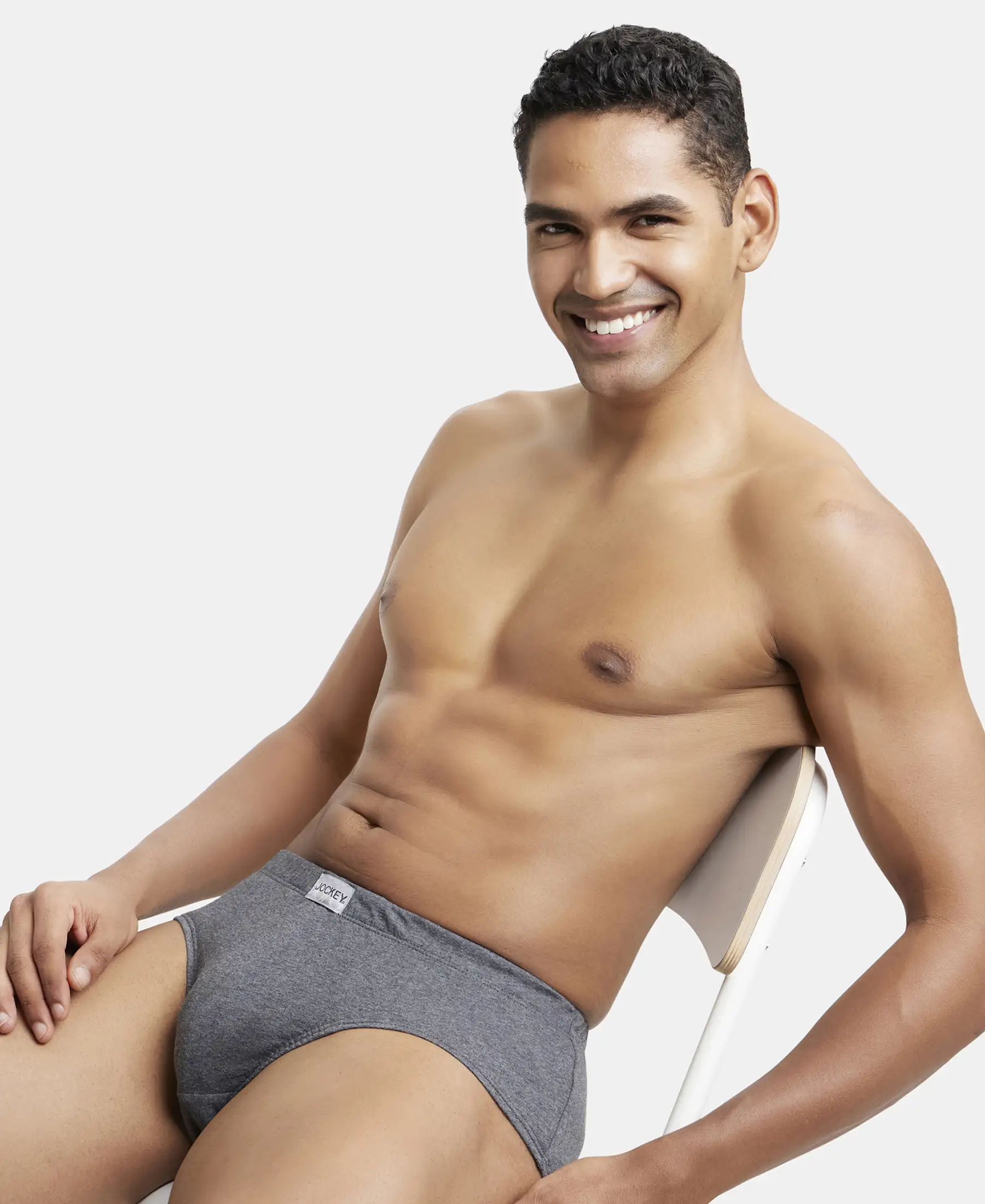 Super Combed Cotton Solid Brief with Ultrasoft Concealed Waistband - Charcoal Melange (Pack of 3) - Image 8