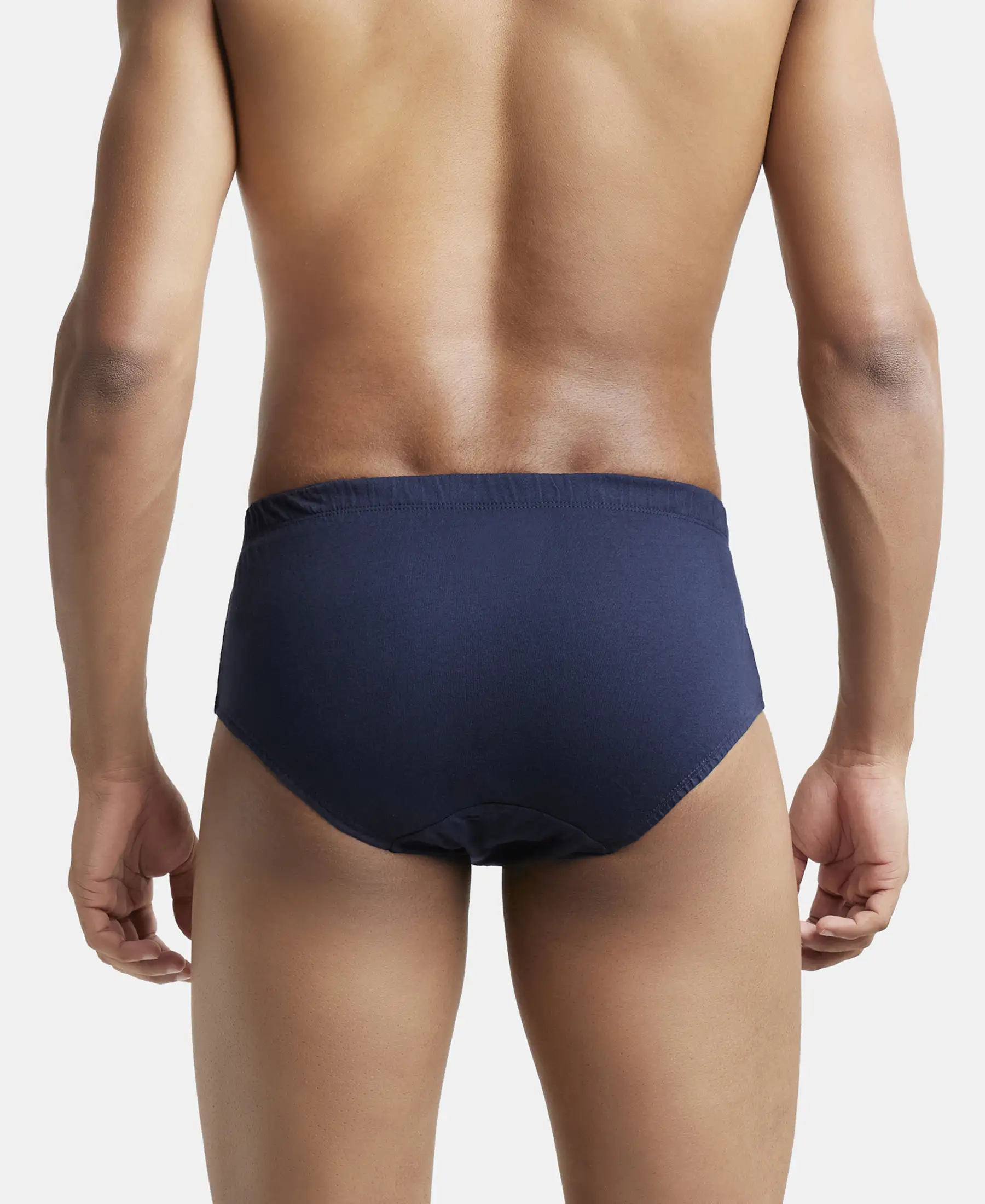 Super Combed Cotton Solid Brief with Ultrasoft Concealed Waistband - Deep Navy (Pack of 3) - Image 3