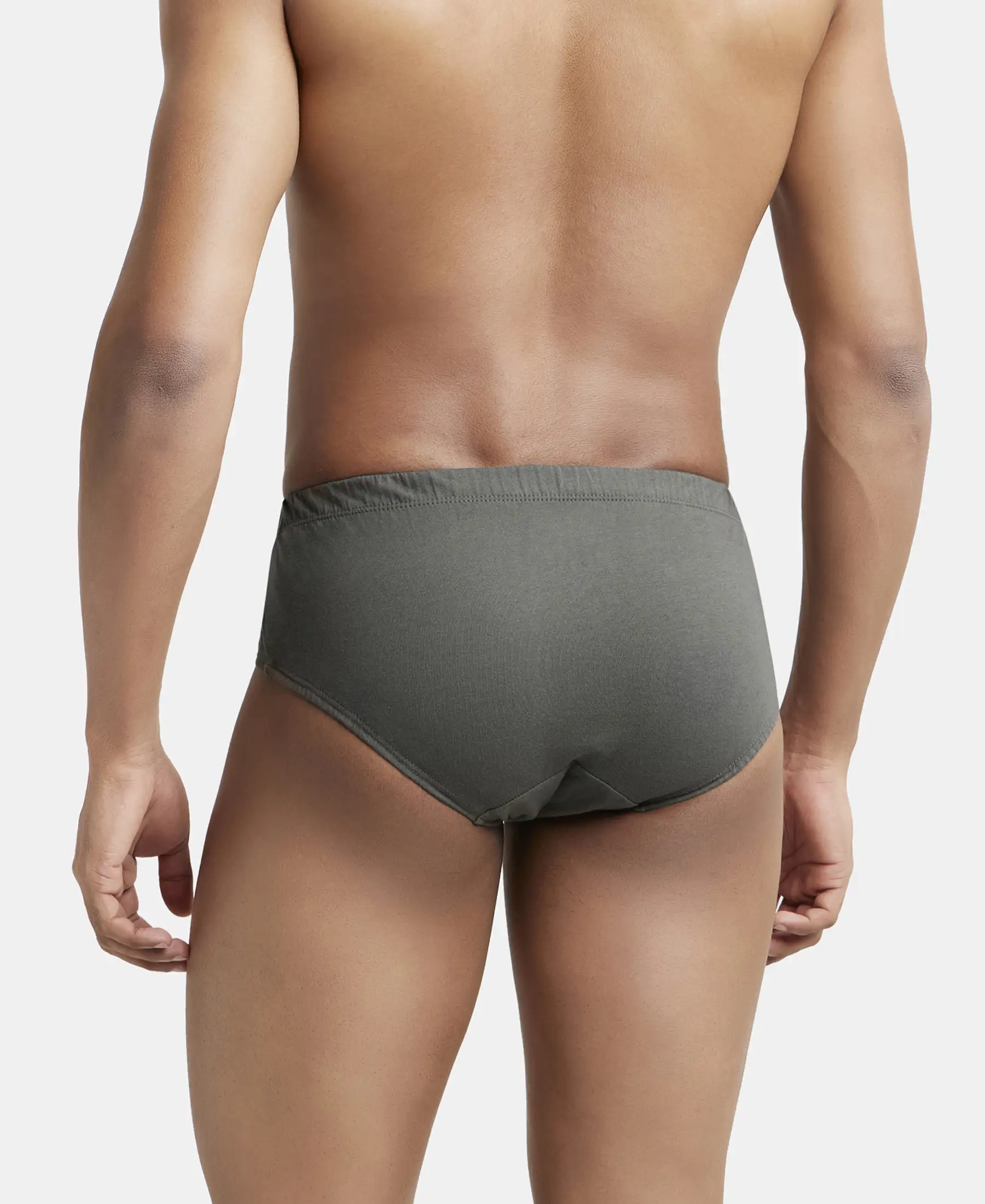 Super Combed Cotton Solid Brief with Ultrasoft Concealed Waistband - Deep Olive (Pack of 3) - Image 3