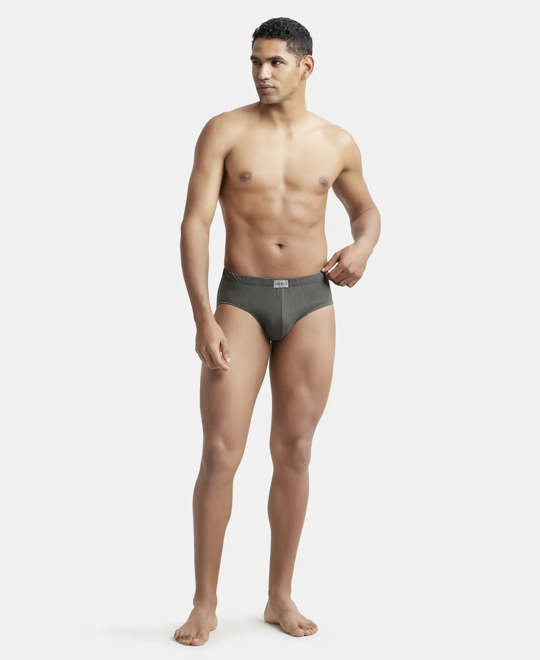 Super Combed Cotton Solid Brief with Ultrasoft Concealed Waistband - Deep Olive (Pack of 3) - Image 4