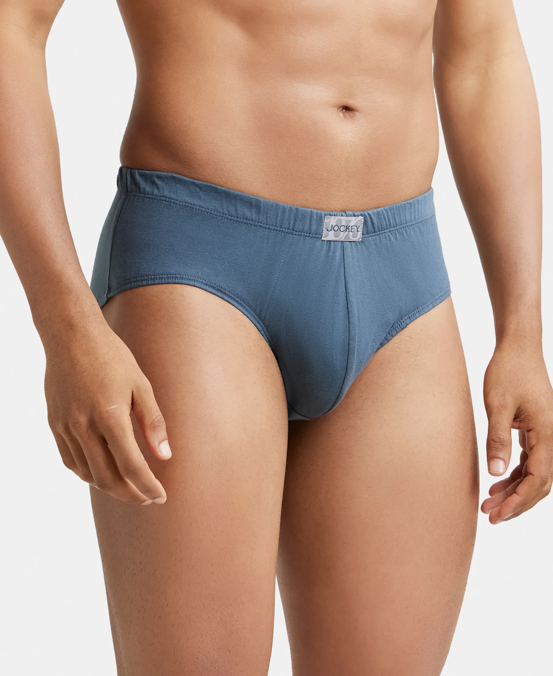 Super Combed Cotton Solid Brief with Ultrasoft Concealed Waistband - Deep Slate (Pack of 3) - Image 2