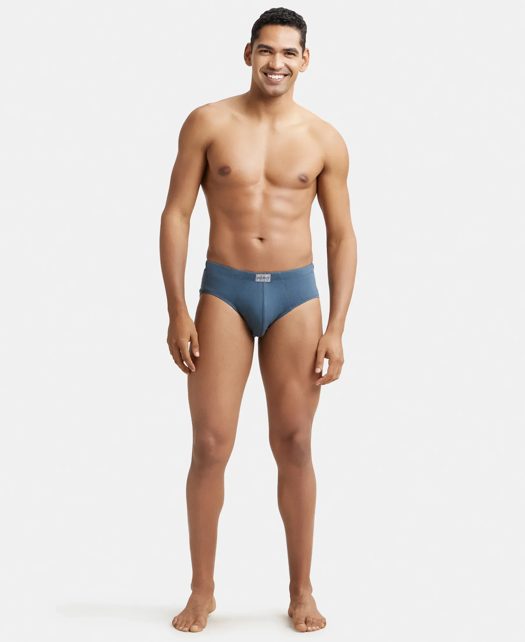 Super Combed Cotton Solid Brief with Ultrasoft Concealed Waistband - Deep Slate (Pack of 3) - Image 4
