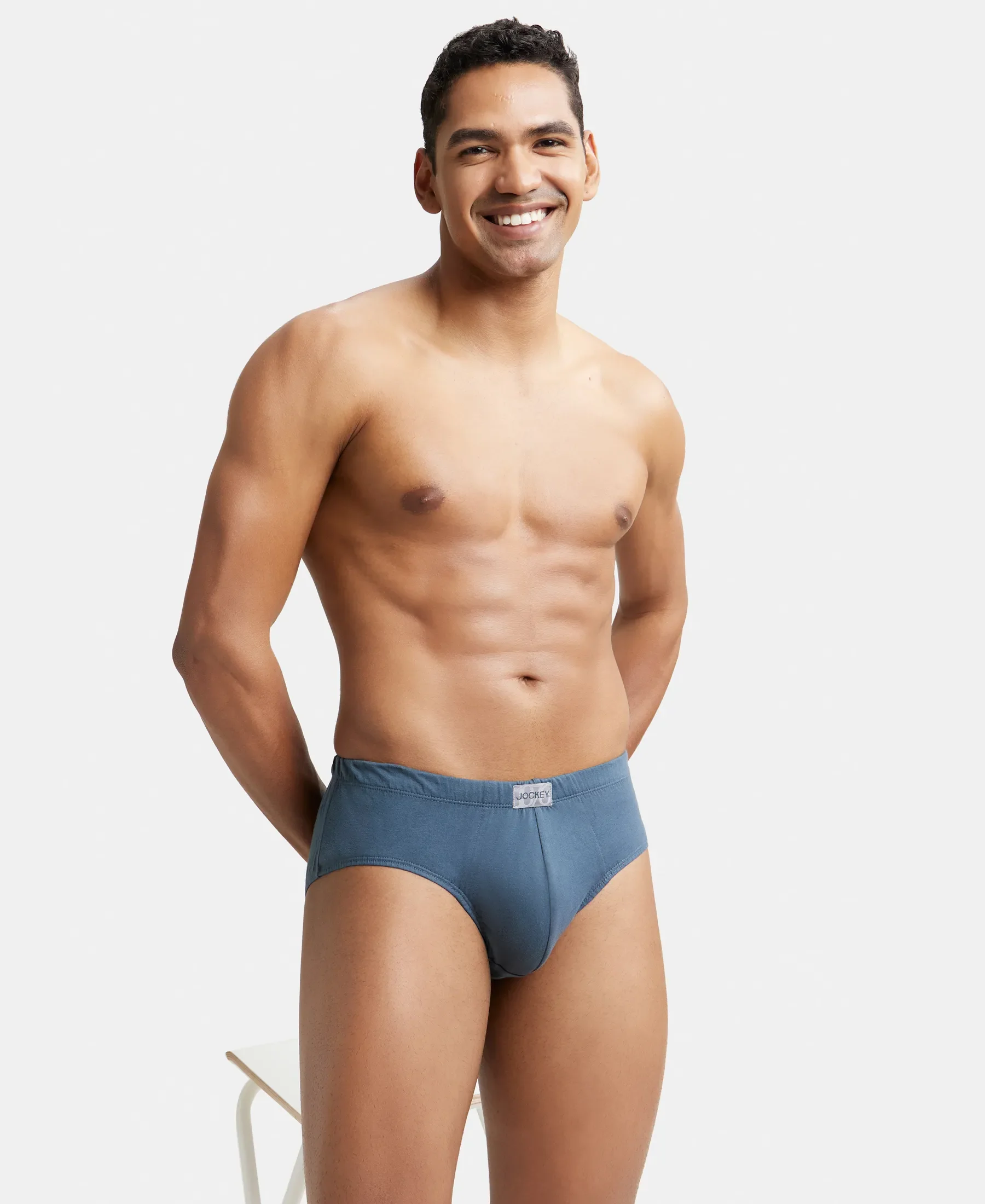 Super Combed Cotton Solid Brief with Ultrasoft Concealed Waistband - Deep Slate (Pack of 3) - Image 8