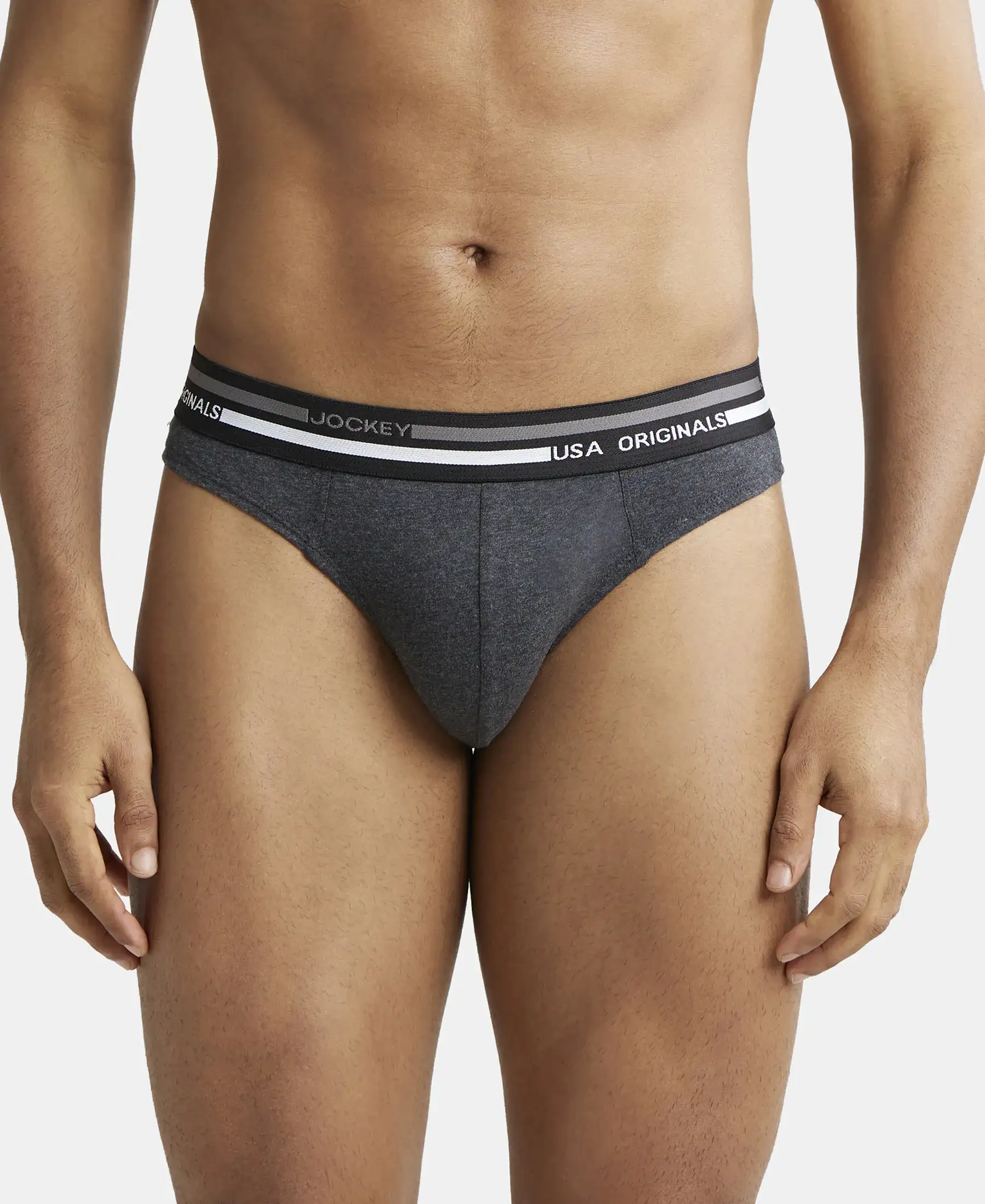 Super Combed Cotton Solid Brief with Ultrasoft Waistband - Black Melange (Pack of 2) - Image 7