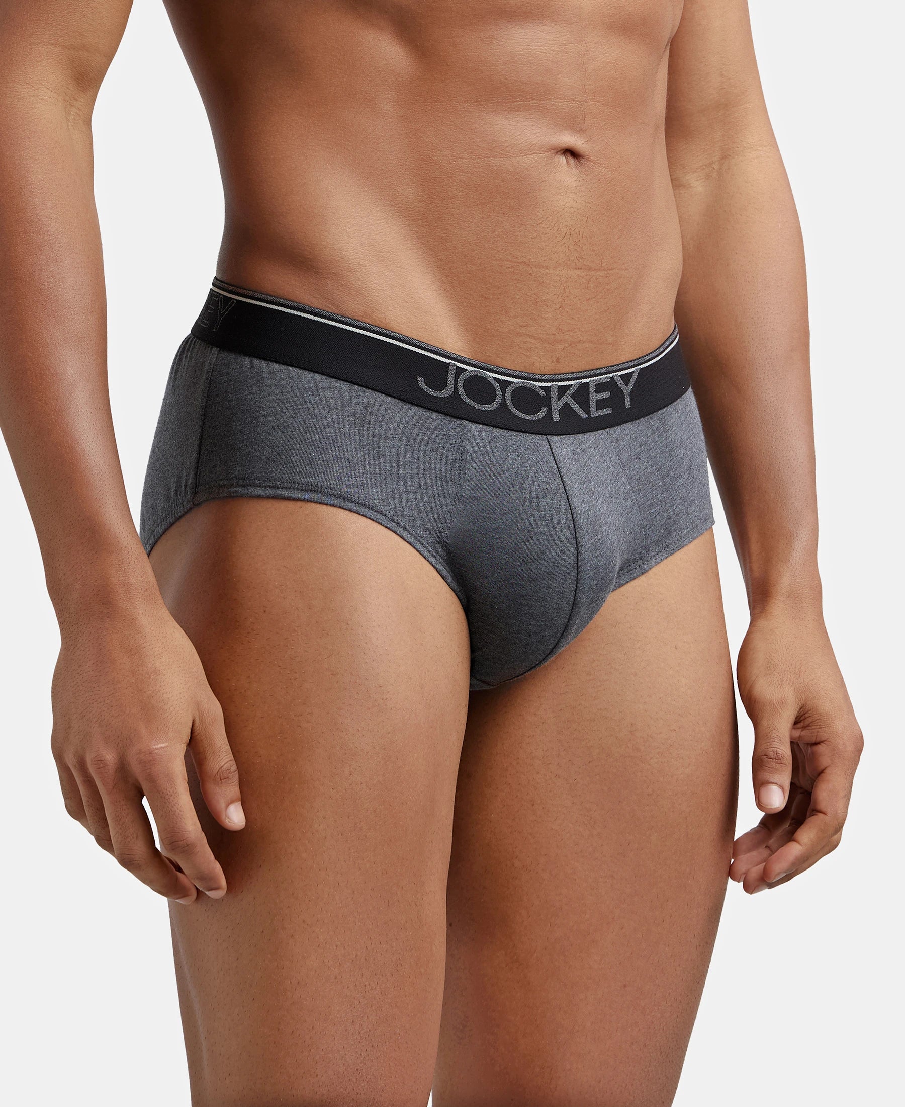 Super Combed Cotton Solid Brief with Ultrasoft Waistband - Charcoal Melange - Image 2