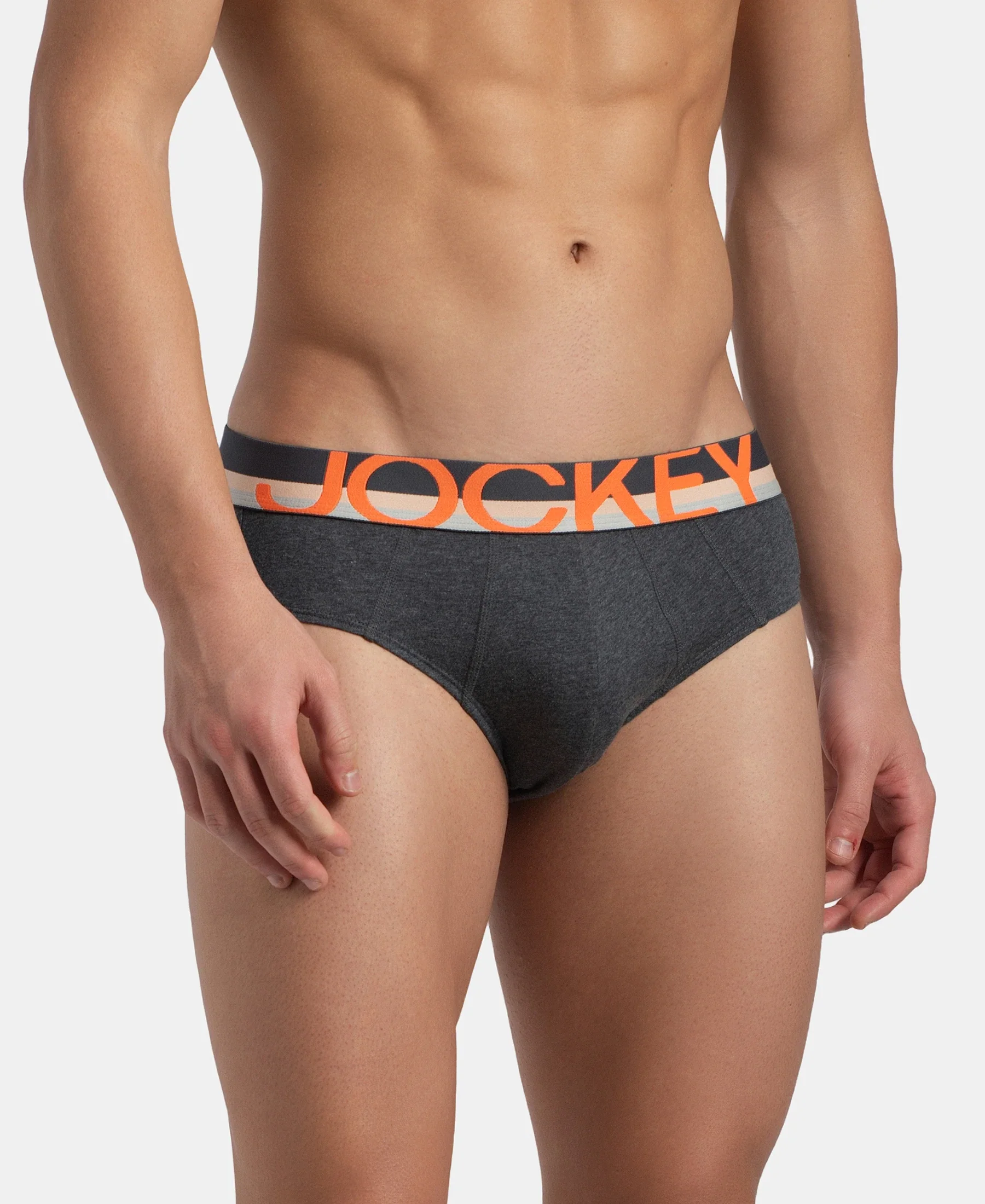 Super Combed Cotton Solid Brief with Ultrasoft Waistband - Charcoal Melange - Image 2
