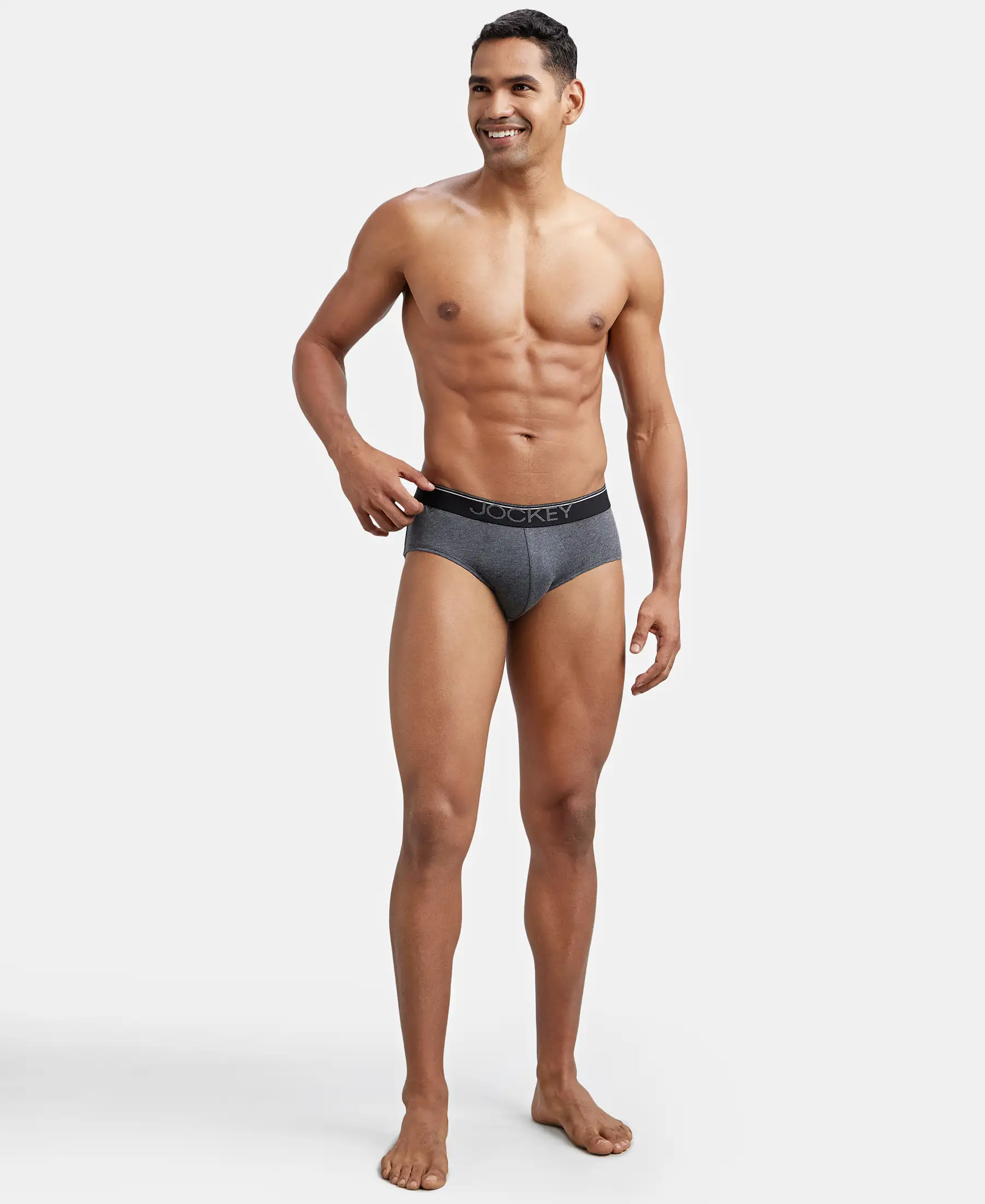 Super Combed Cotton Solid Brief with Ultrasoft Waistband - Charcoal Melange (Pack of 2) - Image 4