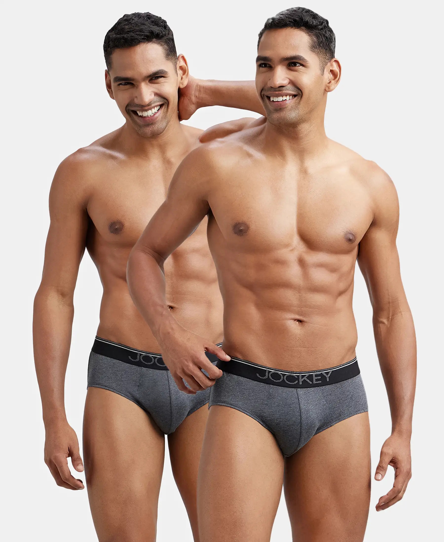 Super Combed Cotton Solid Brief with Ultrasoft Waistband - Charcoal Melange (Pack of 2) - Image 5