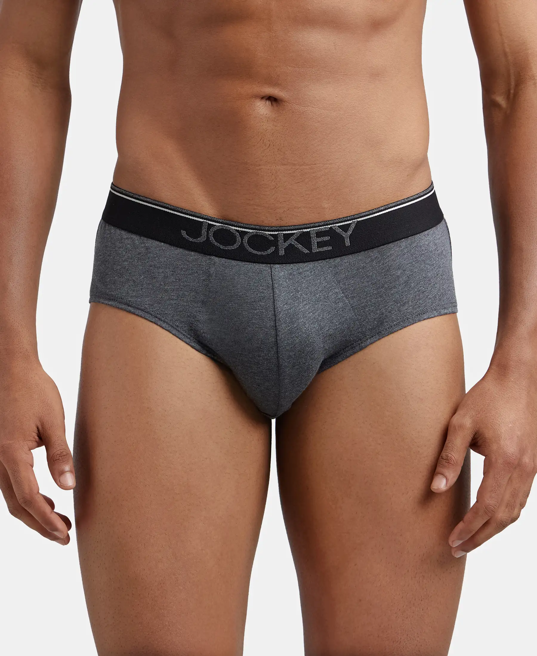 Super Combed Cotton Solid Brief with Ultrasoft Waistband - Charcoal Melange (Pack of 2) - Image 7