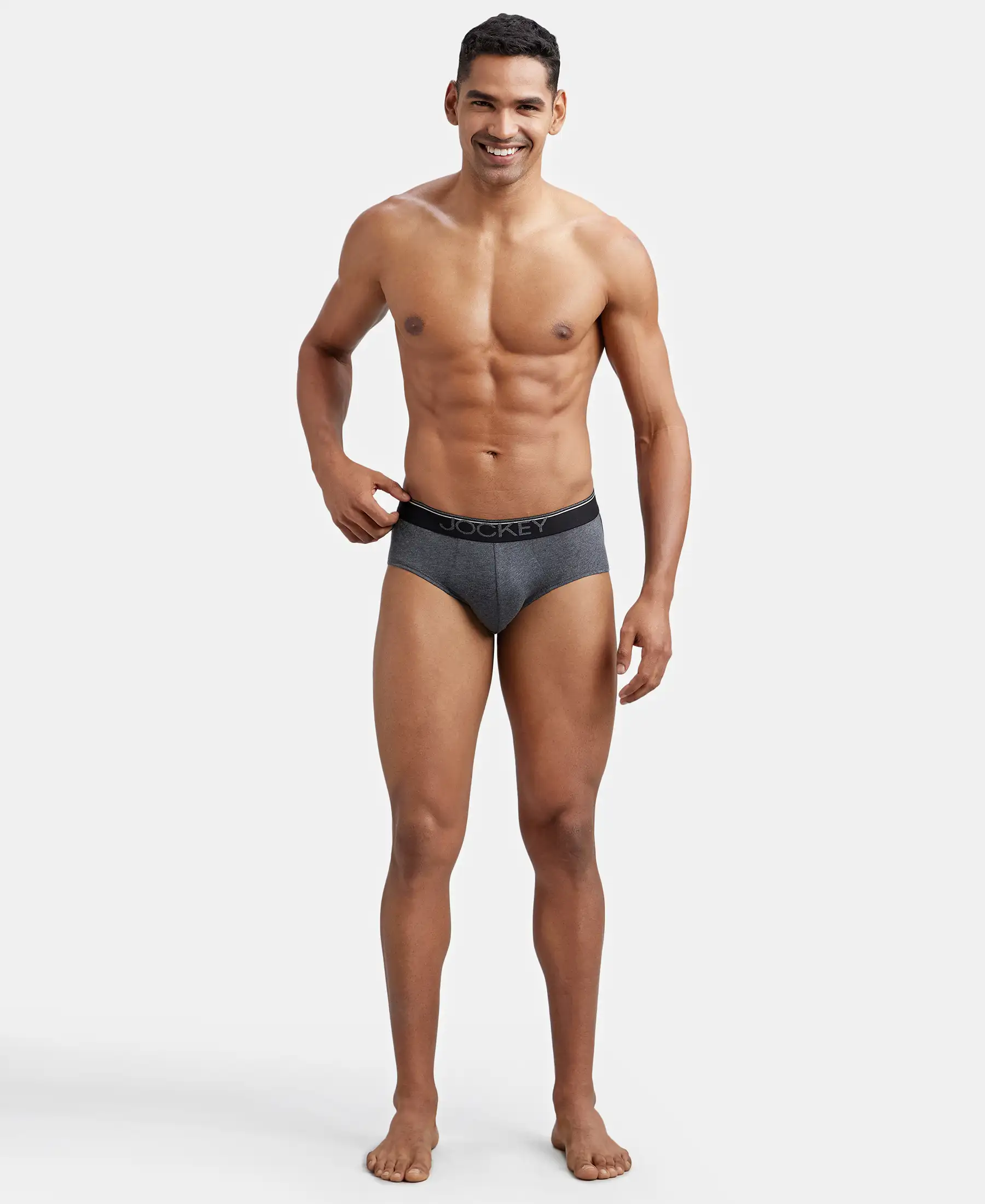 Super Combed Cotton Solid Brief with Ultrasoft Waistband - Charcoal Melange (Pack of 2) - Image 9