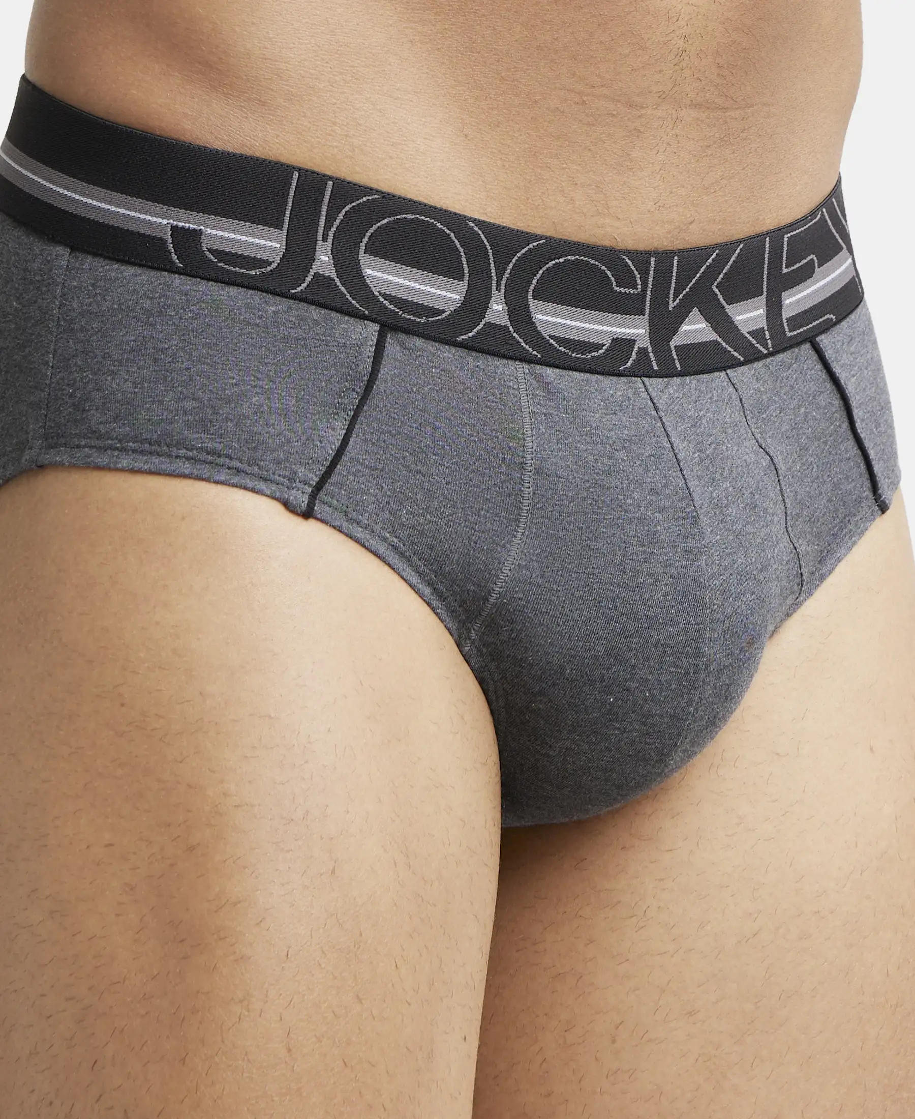 Super Combed Cotton Solid Brief with Ultrasoft Waistband - Charcoal Melange (Pack of 2) - Image 6