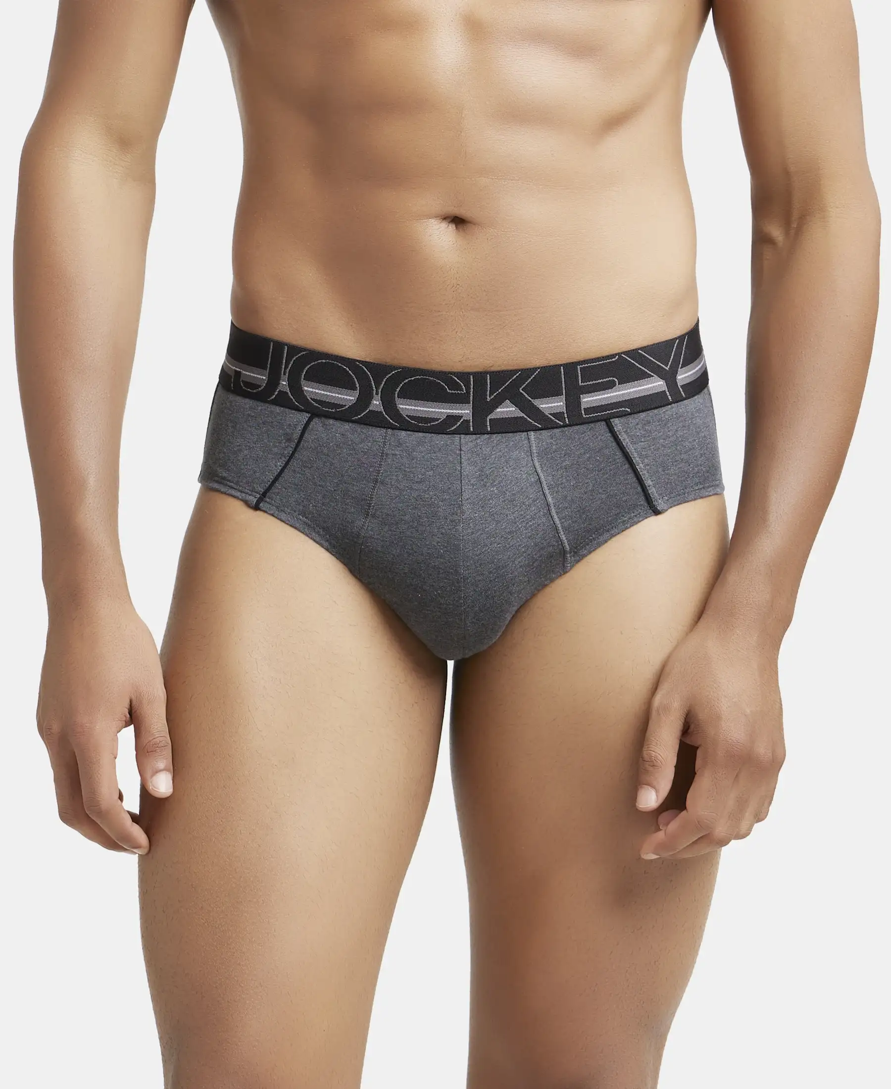 Super Combed Cotton Solid Brief with Ultrasoft Waistband - Charcoal Melange (Pack of 2) - Image 7