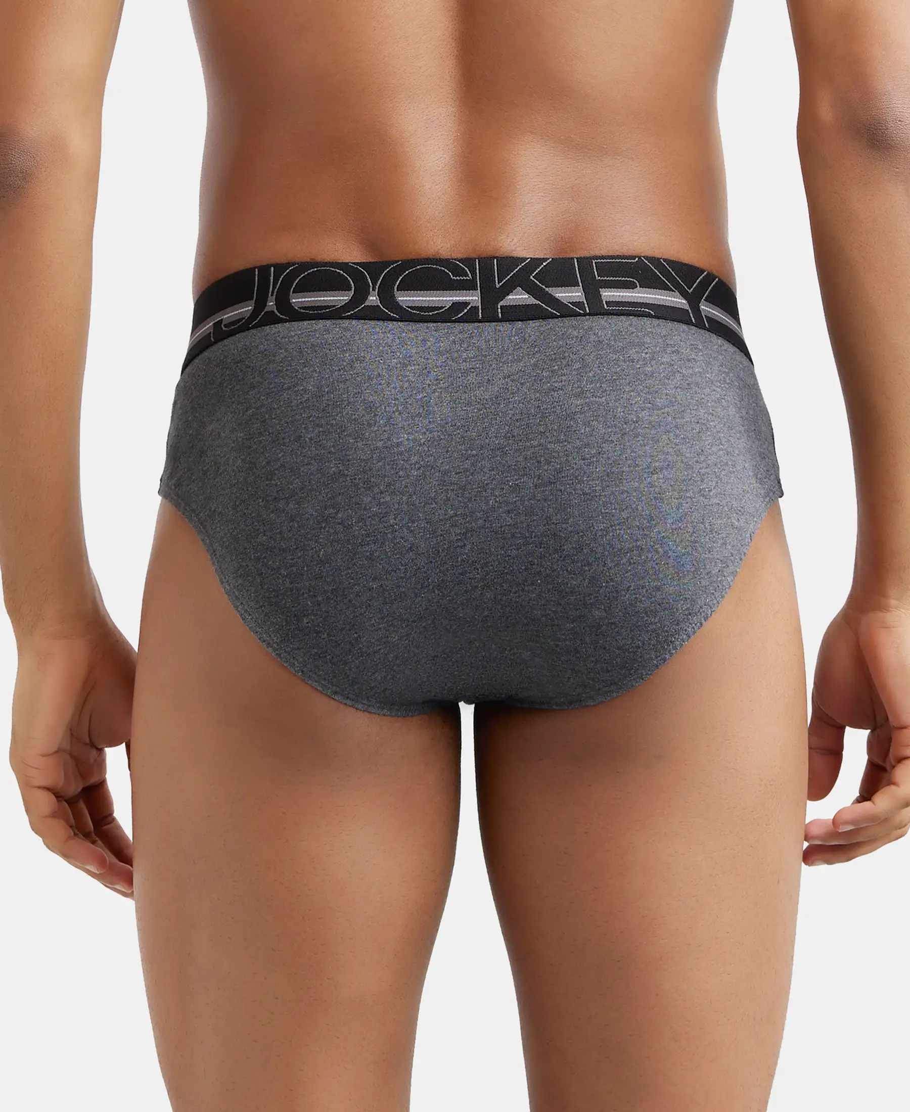 Super Combed Cotton Solid Brief with Ultrasoft Waistband - Charcoal Melange - Image 3