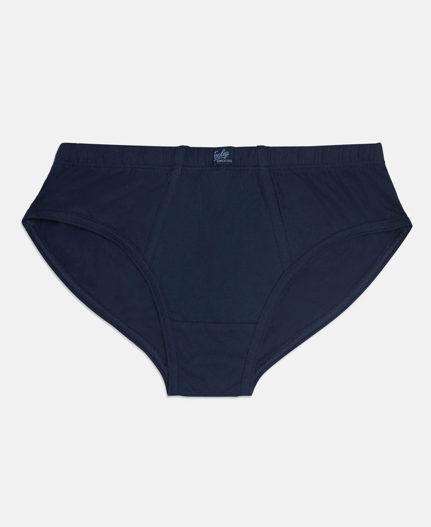 Super Combed Cotton Solid Brief with Ultrasoft Waistband - Cornsilk, Navy & Sleet (Pack of 3) - Image 2