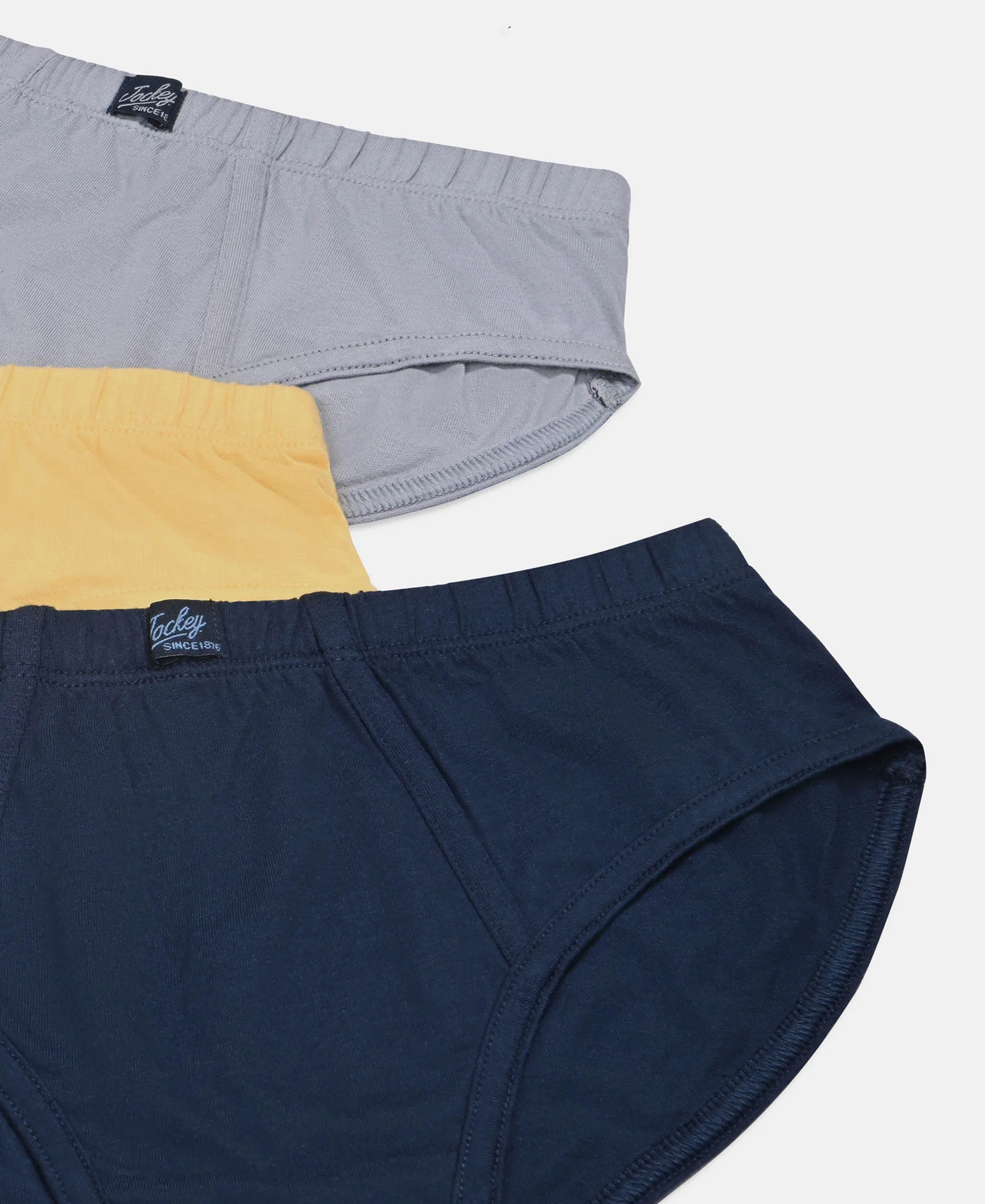 Super Combed Cotton Solid Brief with Ultrasoft Waistband - Cornsilk, Navy & Sleet (Pack of 3) - Image 4