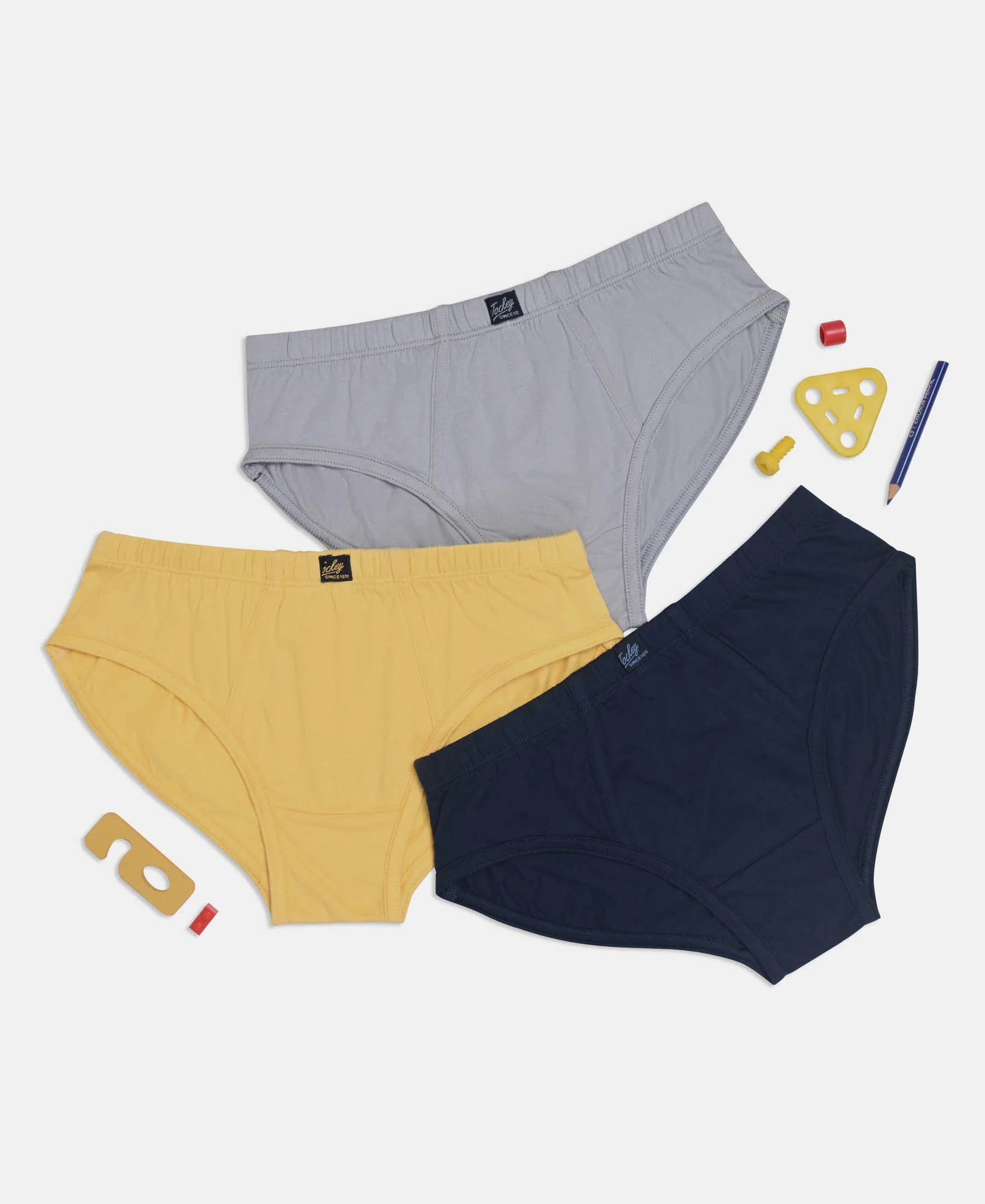 Super Combed Cotton Solid Brief with Ultrasoft Waistband - Cornsilk, Navy & Sleet (Pack of 3) - Image 5
