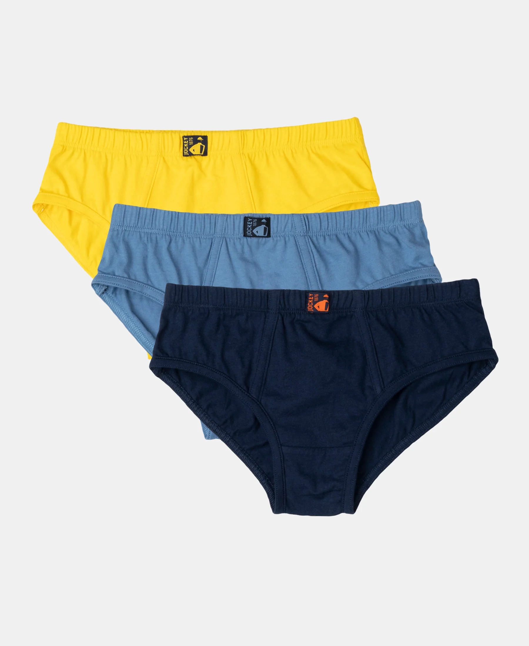 Super Combed Cotton Solid Brief with Ultrasoft Waistband - Coronet Blue, Dandelion Yellow & Navy (Pack of 3)