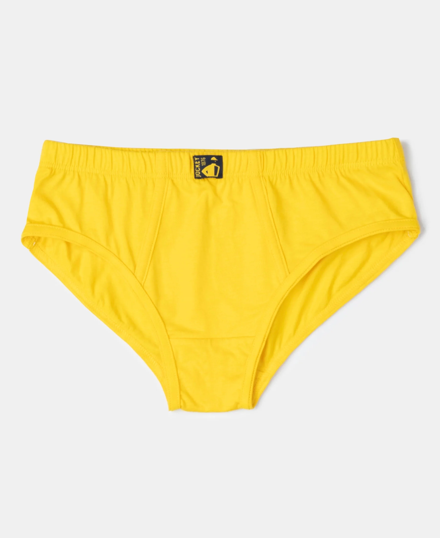Super Combed Cotton Solid Brief with Ultrasoft Waistband - Coronet Blue, Dandelion Yellow & Navy (Pack of 3) - Image 2