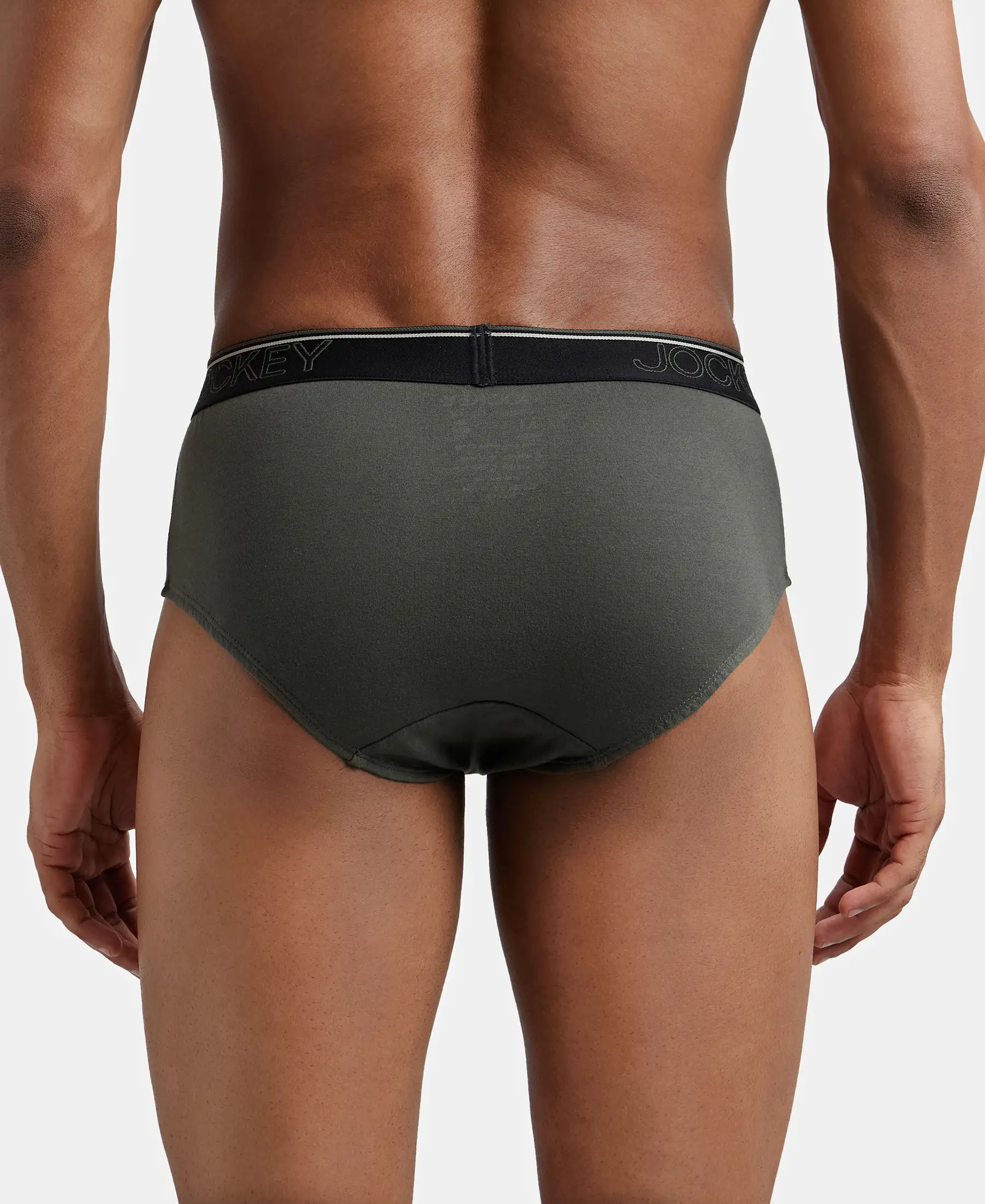 Super Combed Cotton Solid Brief with Ultrasoft Waistband - Deep Olive (Pack of 2) - Image 3