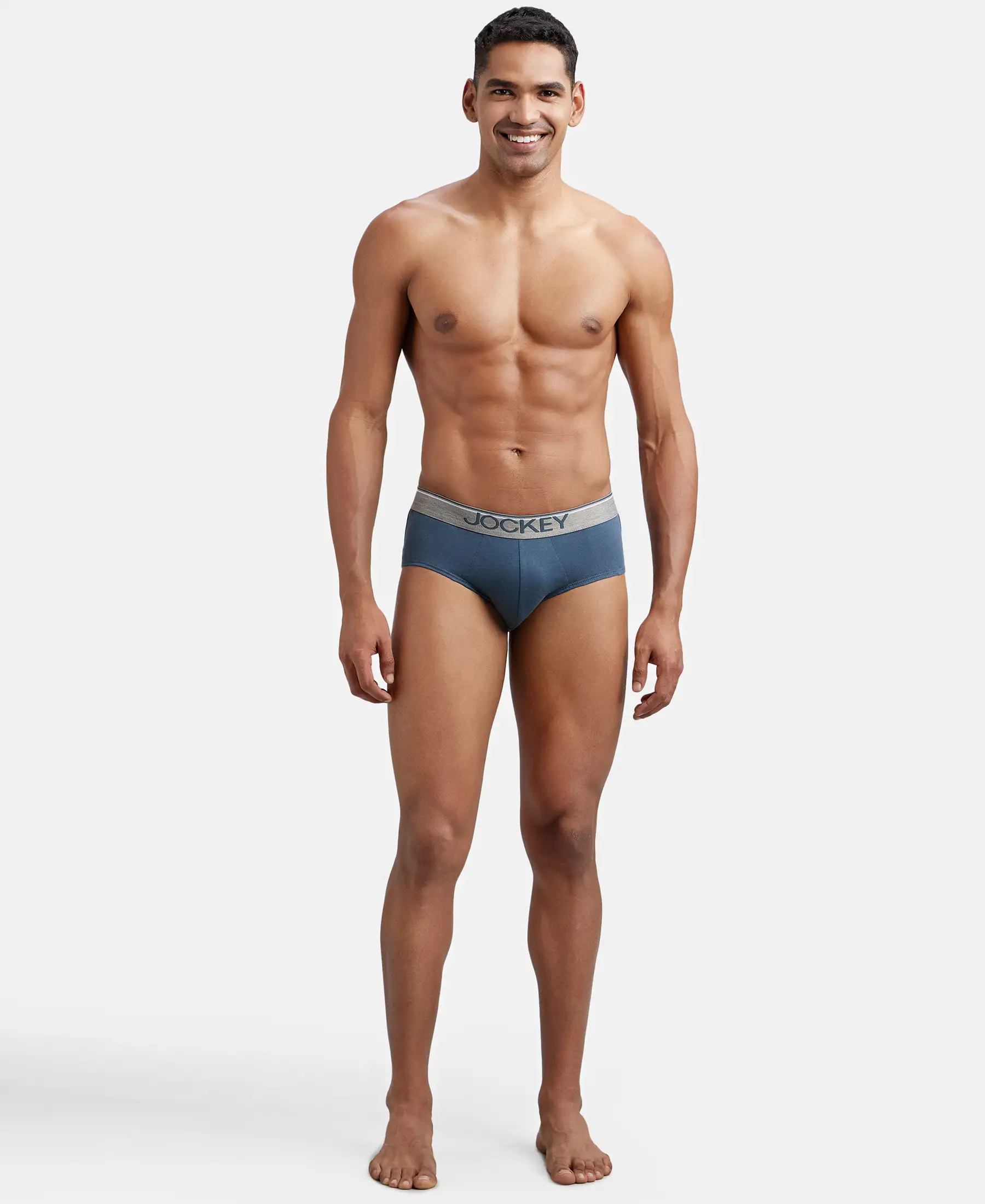 Super Combed Cotton Solid Brief with Ultrasoft Waistband - Deep Slate (Pack of 2) - Image 4