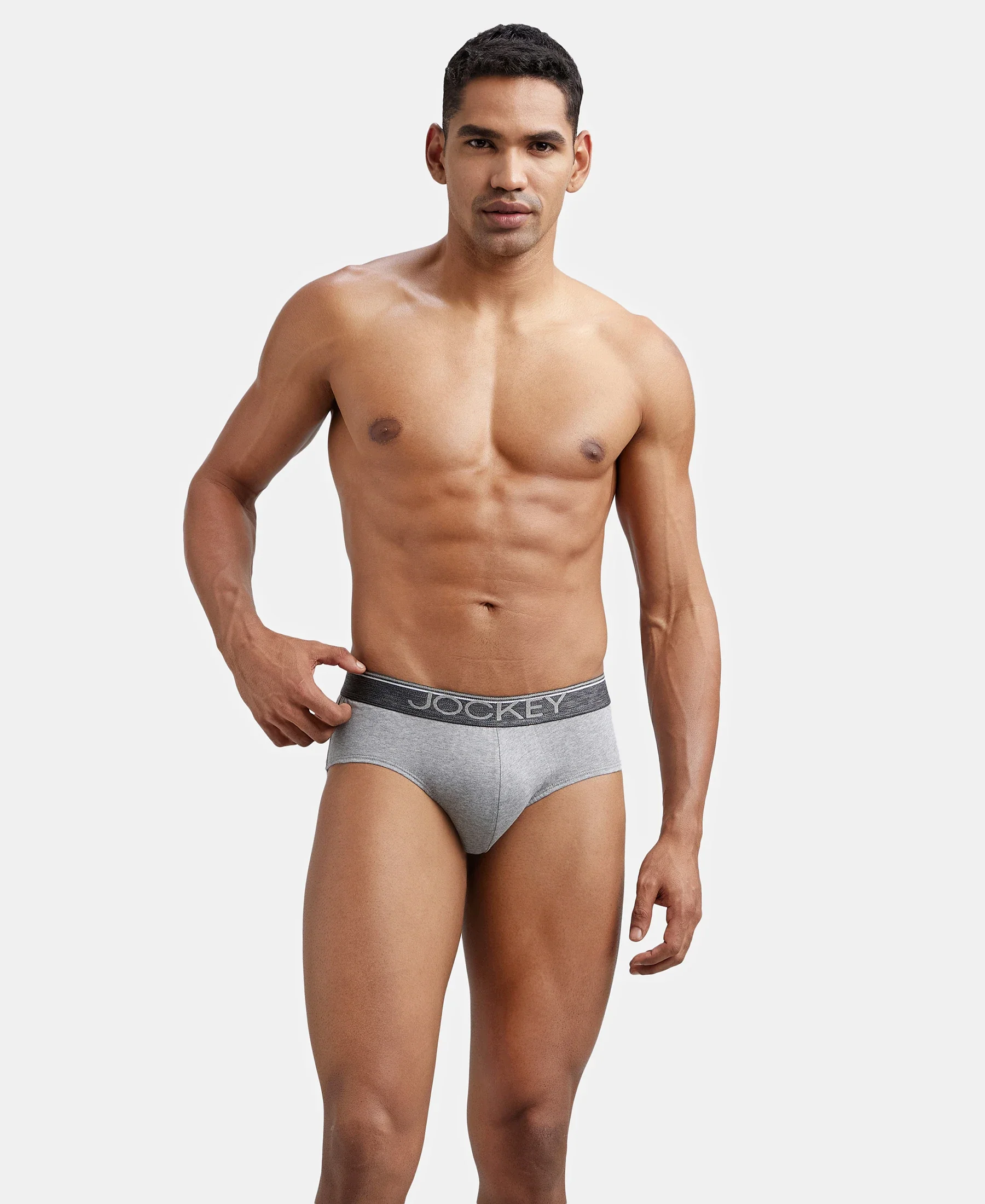 Super Combed Cotton Solid Brief with Ultrasoft Waistband - Grey Melange - Image 5