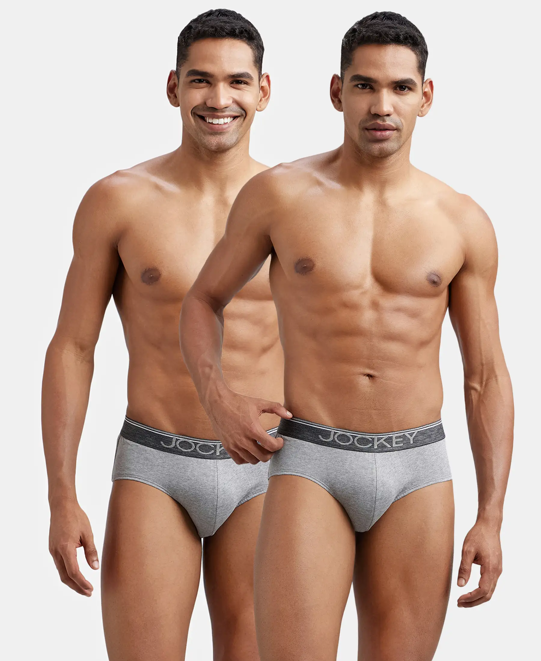 Super Combed Cotton Solid Brief with Ultrasoft Waistband - Grey Melange (Pack of 2) - Image 5