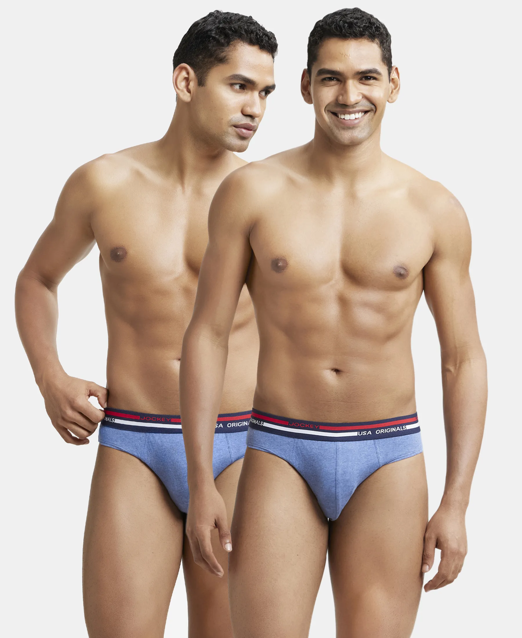 Super Combed Cotton Solid Brief with Ultrasoft Waistband - Light Denim Melange (Pack of 2)