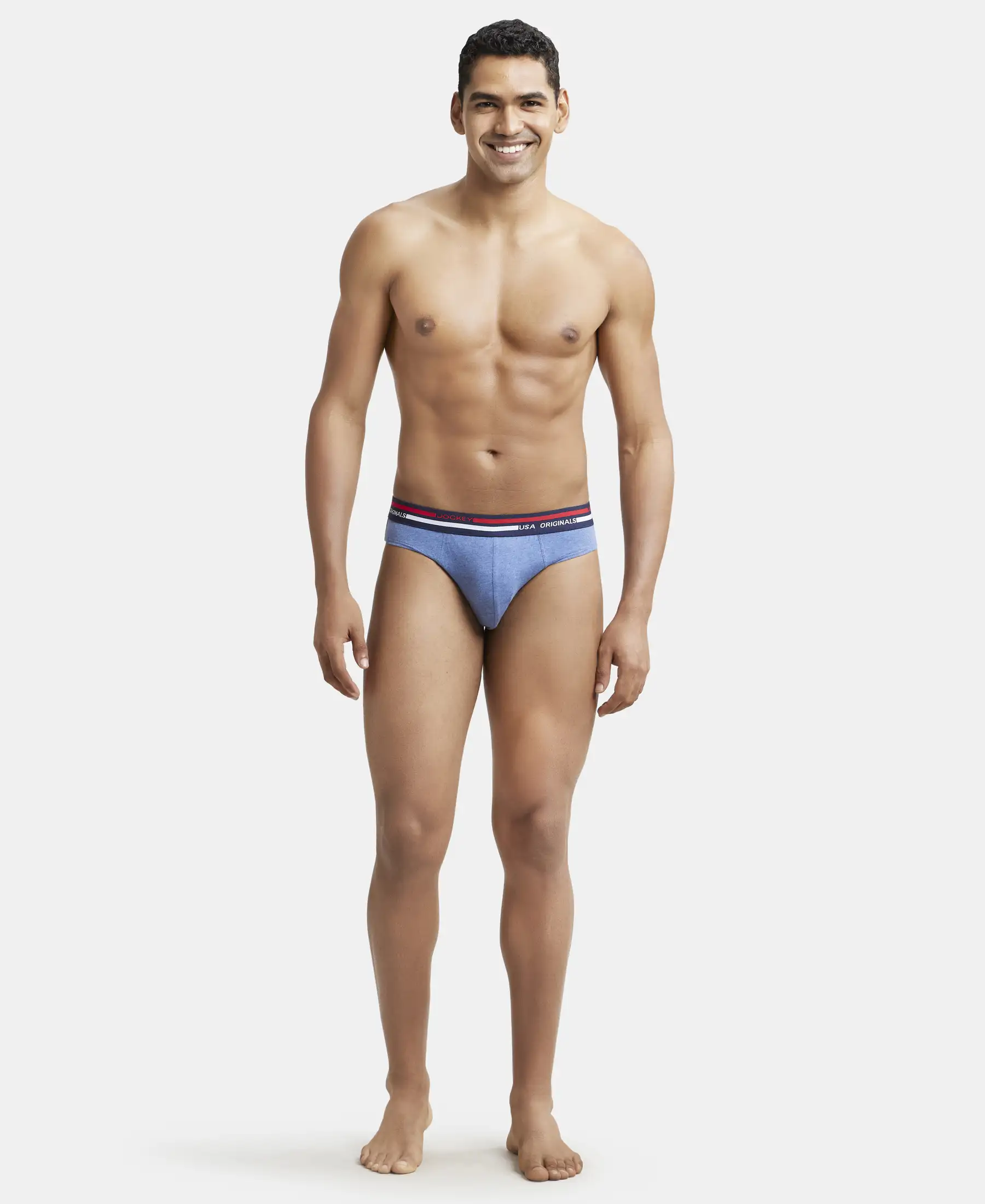 Super Combed Cotton Solid Brief with Ultrasoft Waistband - Light Denim Melange - Image 4
