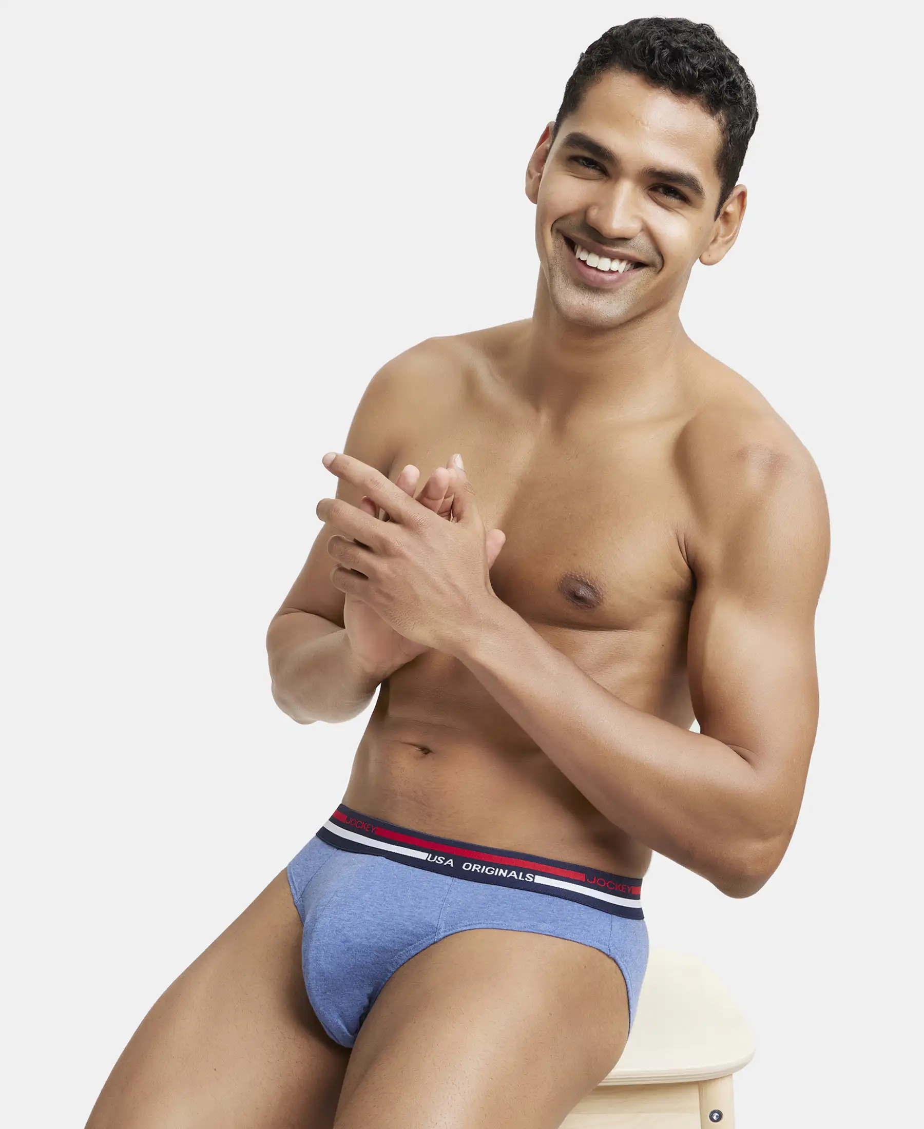 Super Combed Cotton Solid Brief with Ultrasoft Waistband - Light Denim Melange - Image 5