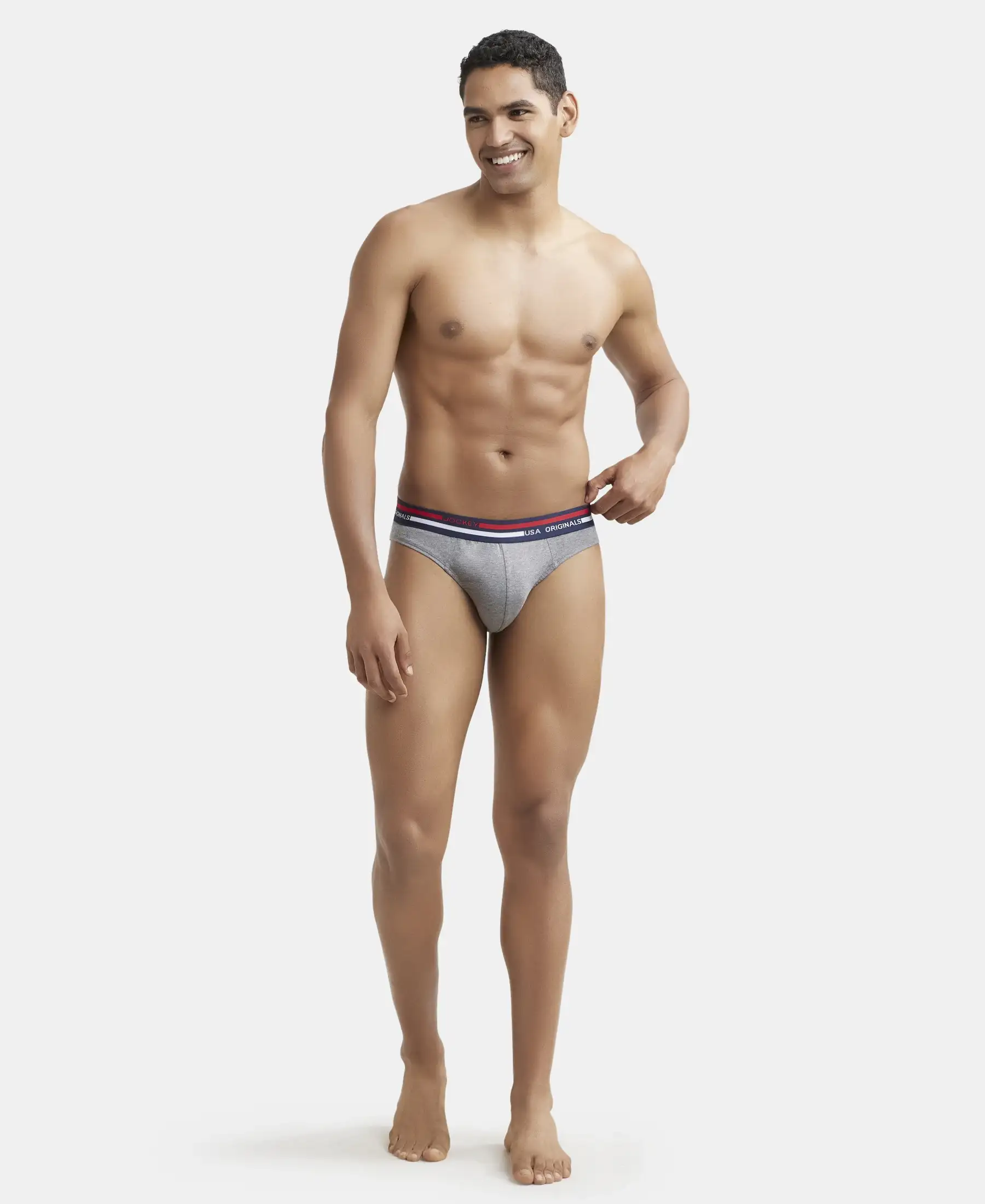 Super Combed Cotton Solid Brief with Ultrasoft Waistband - Mid Grey Melange - Image 4