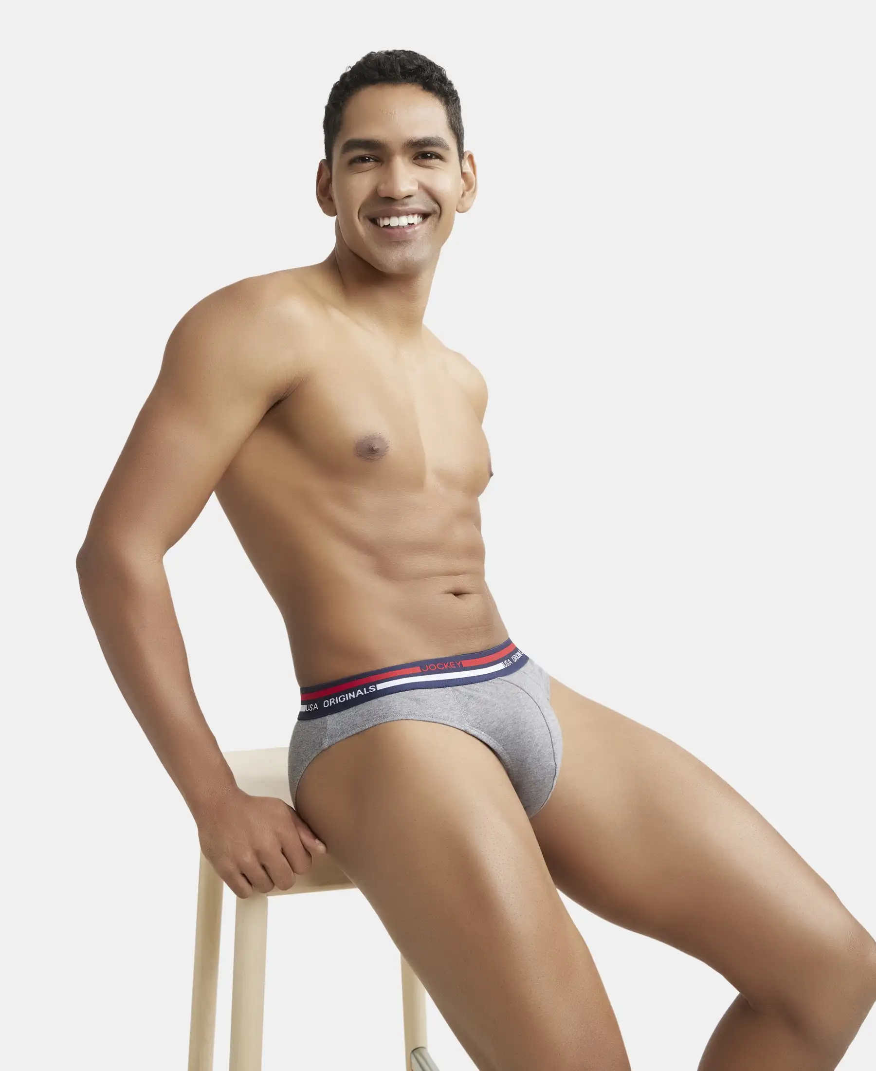 Super Combed Cotton Solid Brief with Ultrasoft Waistband - Mid Grey Melange - Image 5