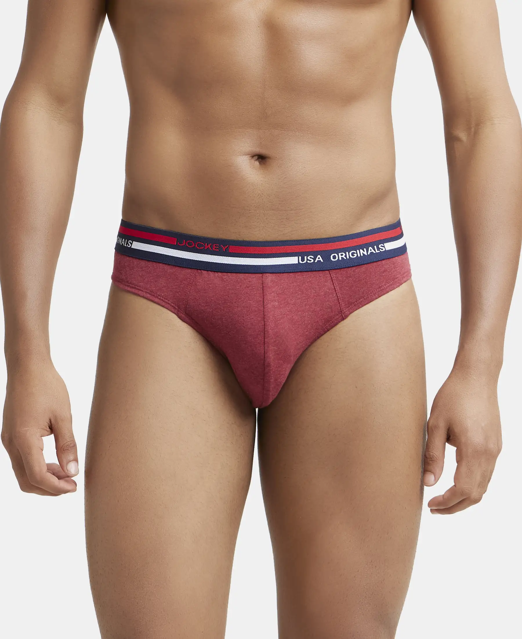 Super Combed Cotton Solid Brief with Ultrasoft Waistband - Red Melange