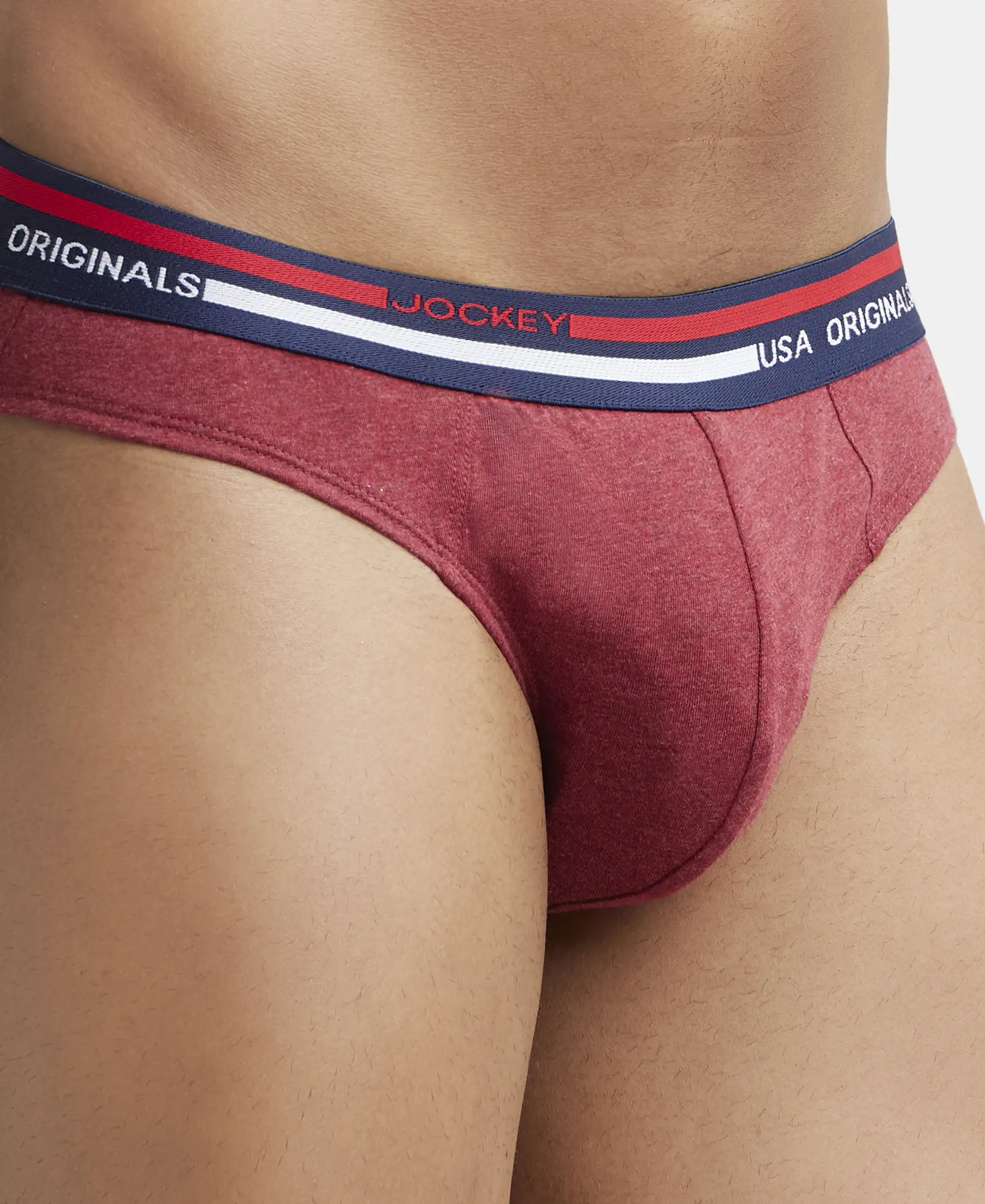 Super Combed Cotton Solid Brief with Ultrasoft Waistband - Red Melange - Image 6