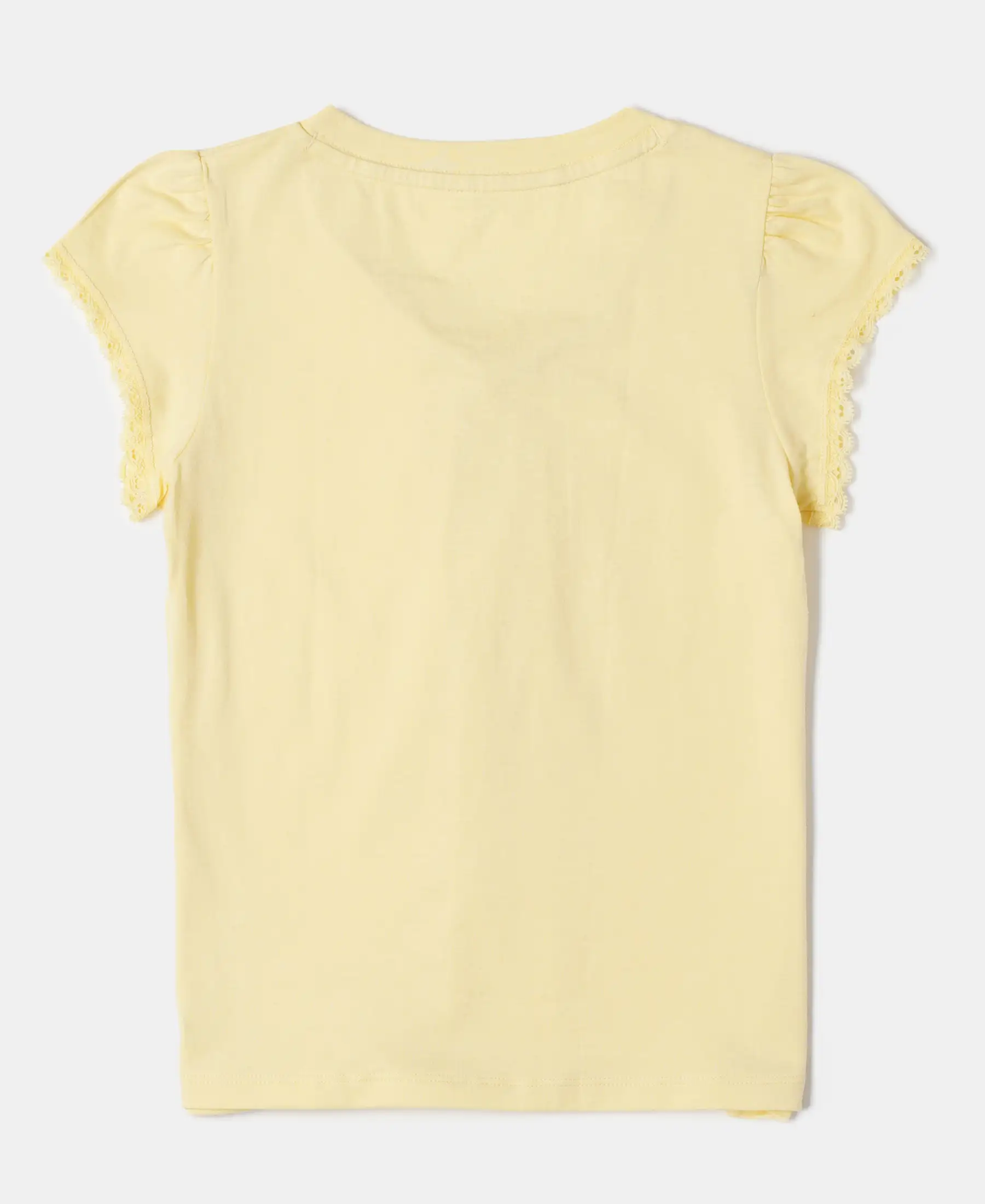 Girl's Super Combed Cotton Solid Short Sleeve T-Shirt - Pale Banana - Image 2