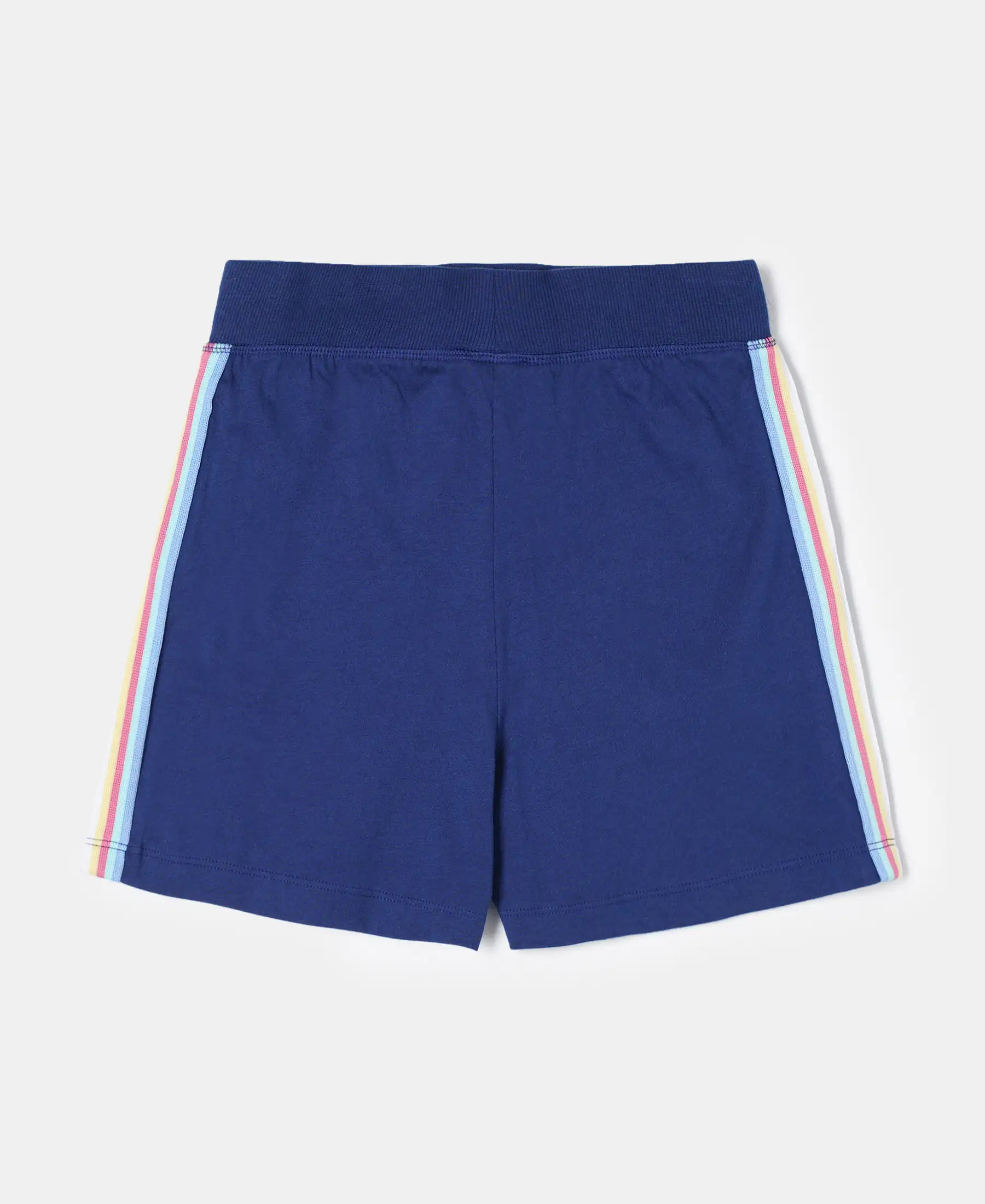 Girl's Super Combed Cotton Solid Shorts with Side Taping - Blue Depth - Image 2