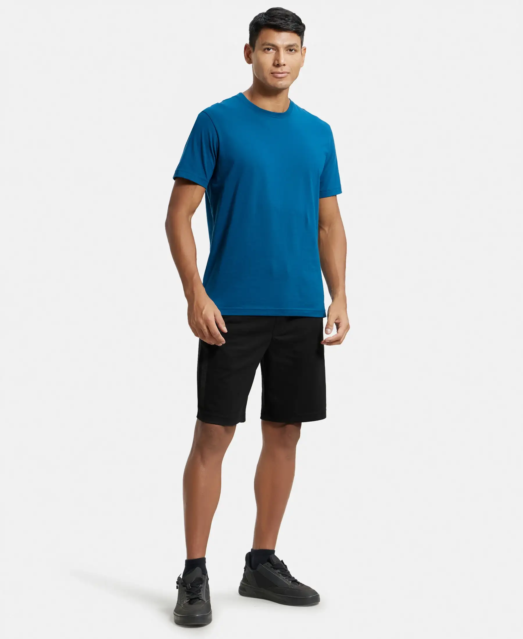 Super Combed Cotton Straight Fit Shorts with Side Pockets - Black - Image 4