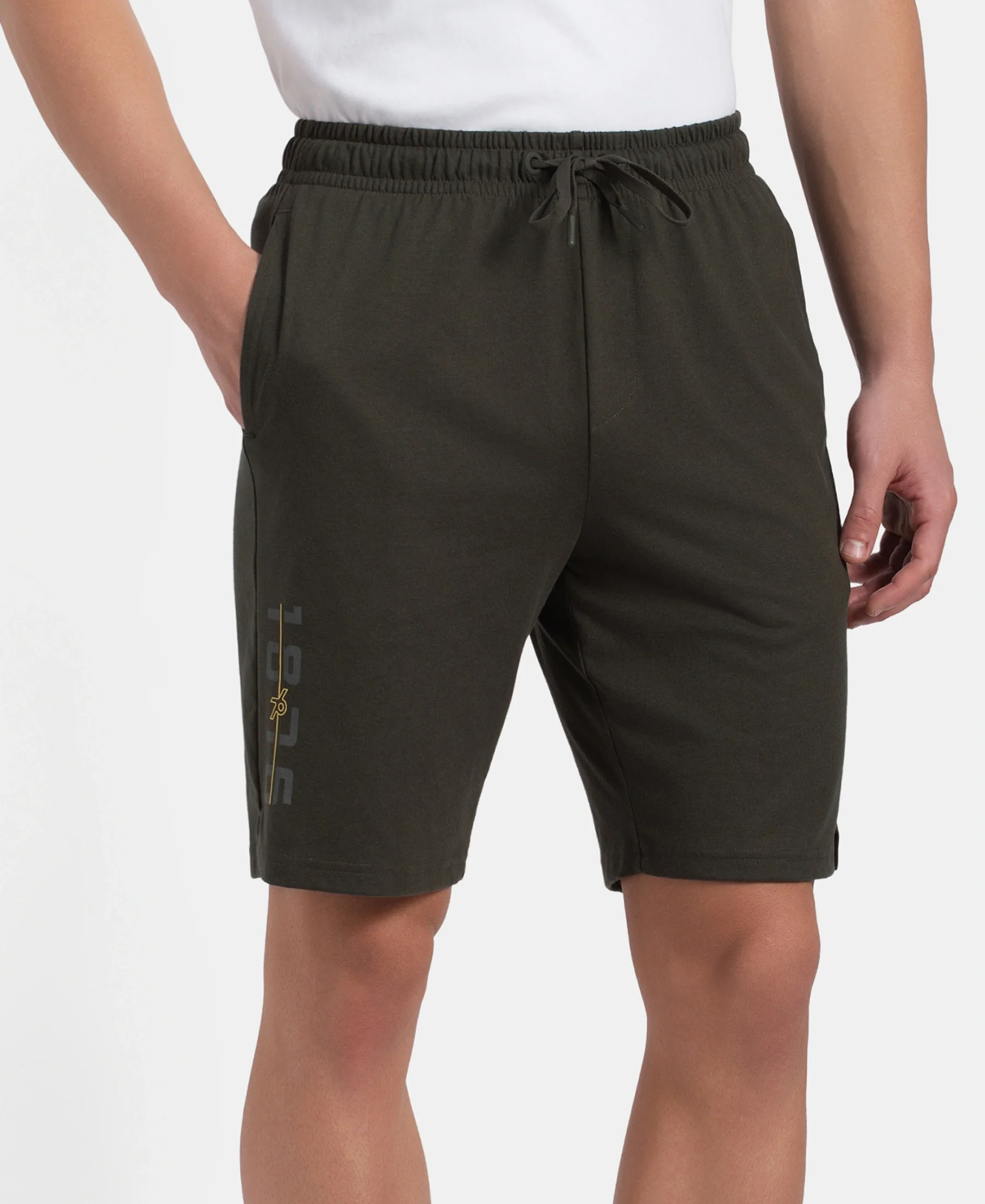 Super Combed Cotton Straight Fit Shorts with Side Pockets - Olive - Image 2