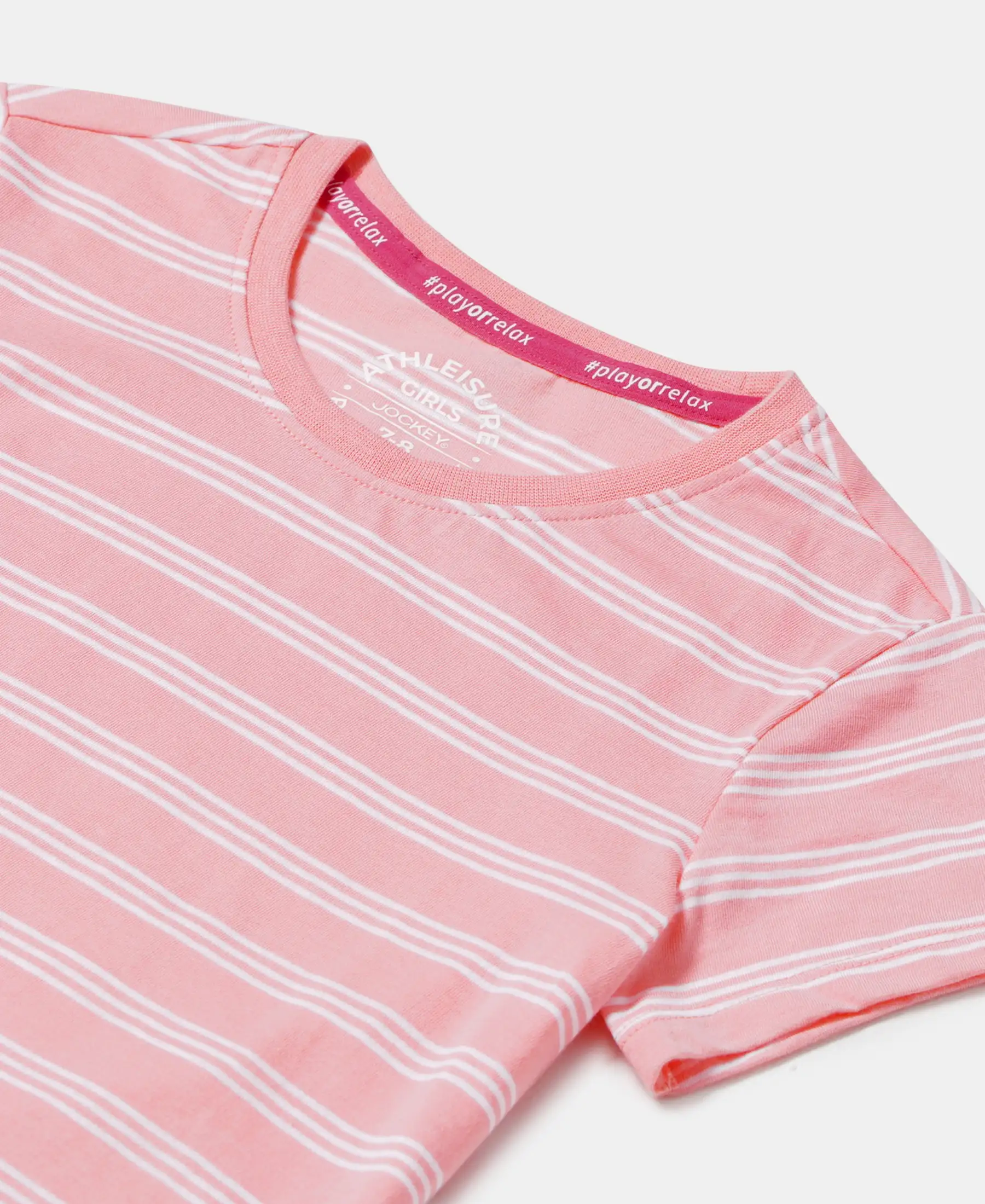 Girl's Super Combed Cotton Striped Short Sleeve T-Shirt - Flamingo Pink - Image 3