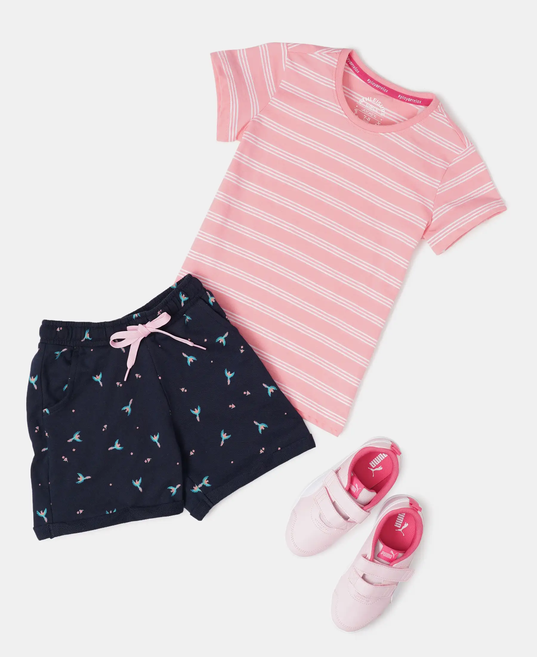Girl's Super Combed Cotton Striped Short Sleeve T-Shirt - Flamingo Pink - Image 4