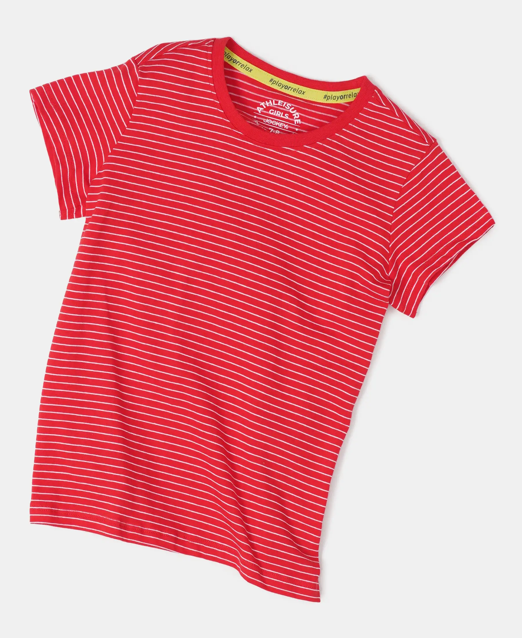 Girl's Super Combed Cotton Striped Short Sleeve T-Shirt - Rio Red - Image 5