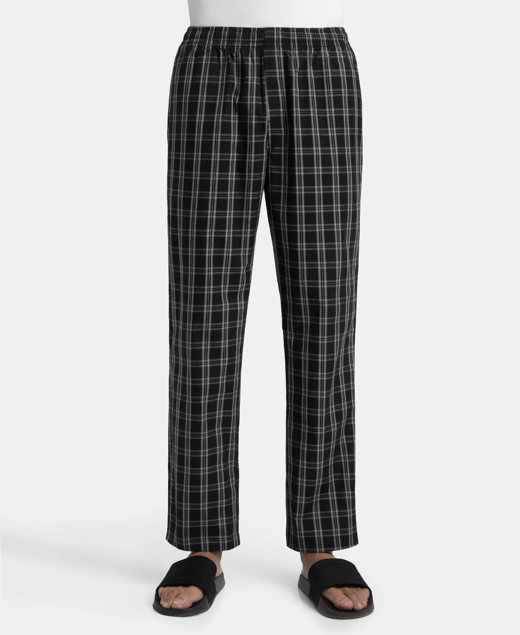 Super Combed Cotton Woven Fabric Regular Fit Checkered Pyjama with Side Pockets - Black & White - Image 6