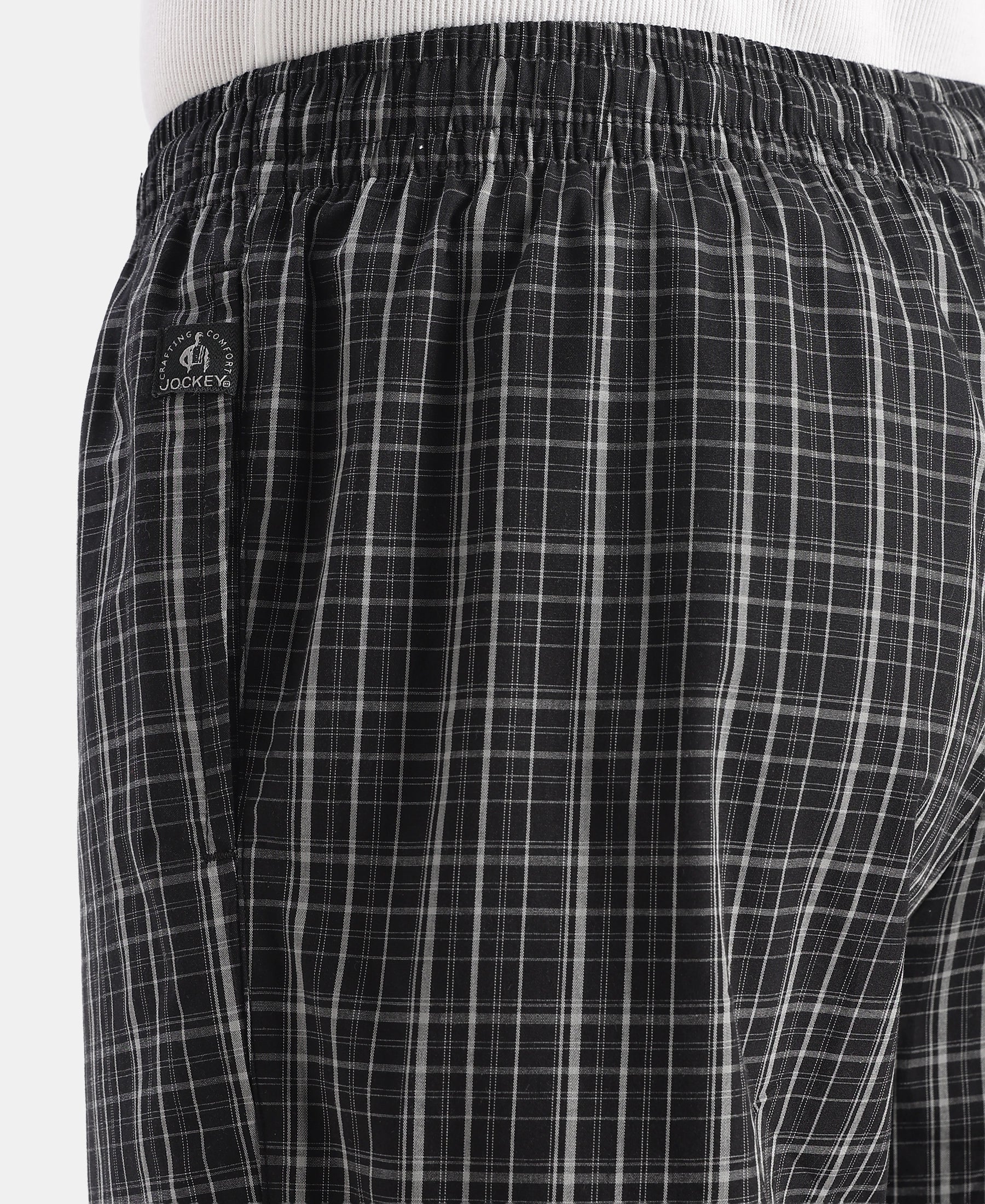 Super Combed Cotton Woven Fabric Regular Fit Checkered Pyjama with Side Pockets - New Black - Image 8