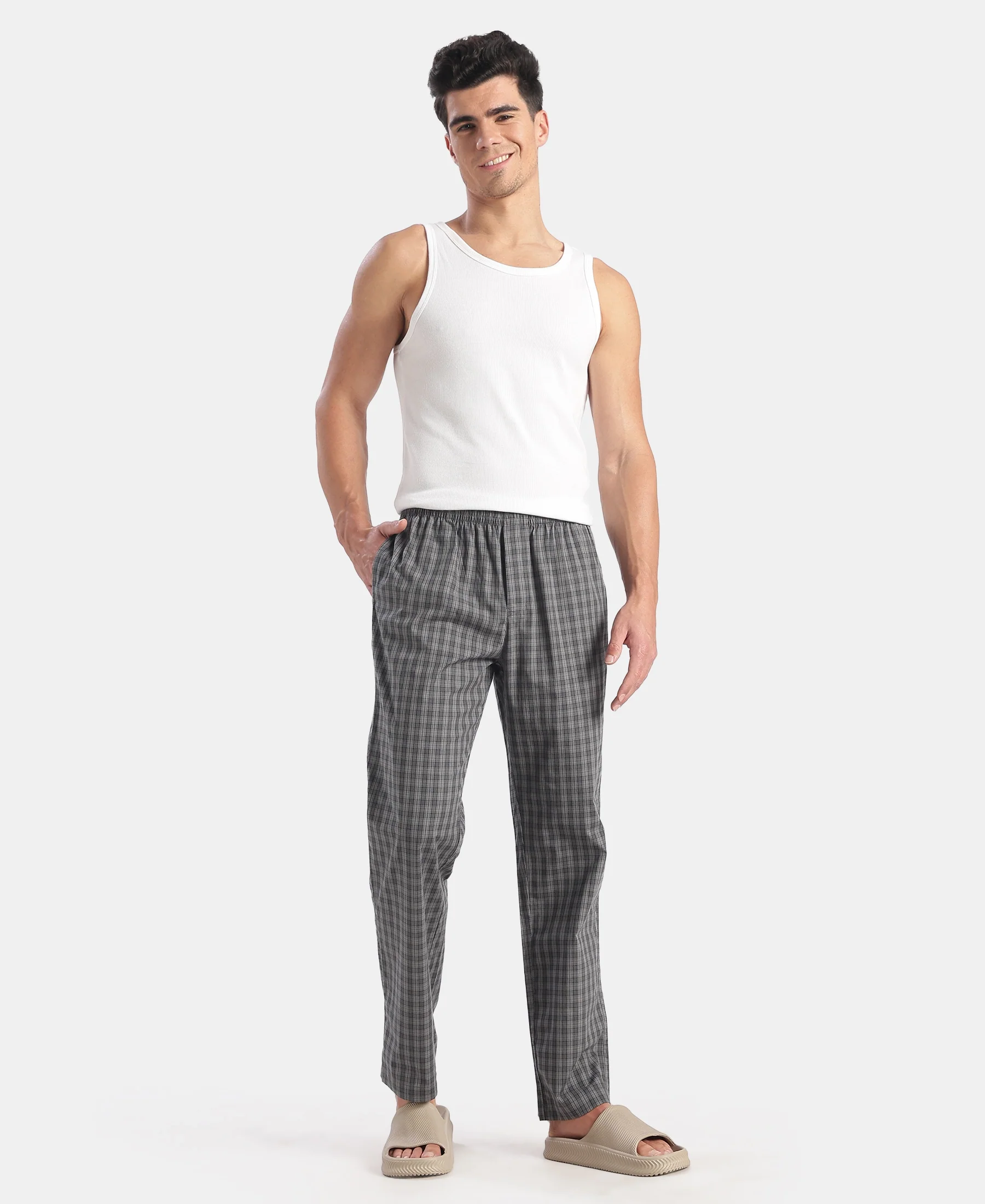 Super Combed Cotton Woven Fabric Regular Fit Checkered Pyjama with Side Pockets - New Quiet Shade - Image 4