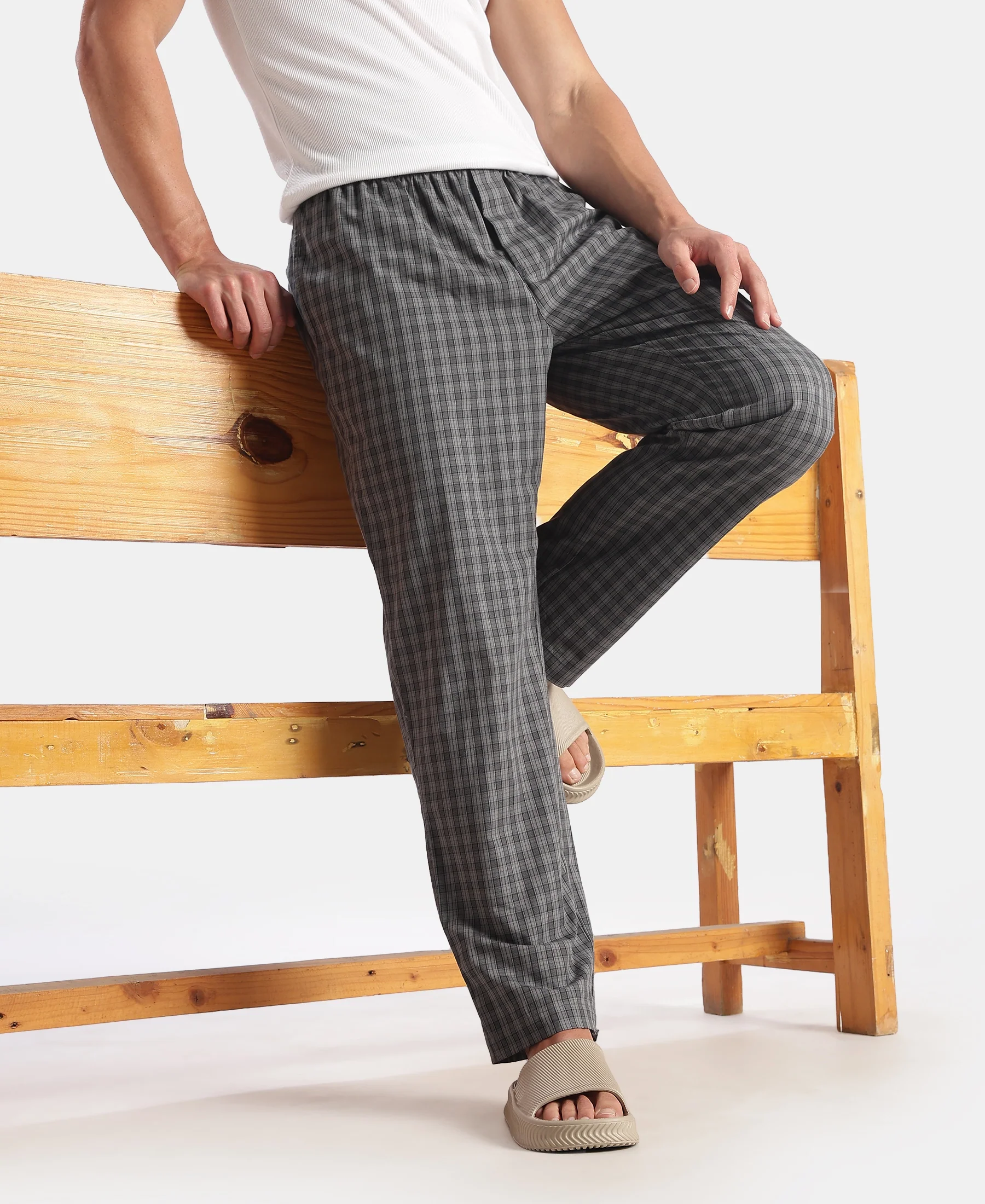 Super Combed Cotton Woven Fabric Regular Fit Checkered Pyjama with Side Pockets - New Quiet Shade - Image 5