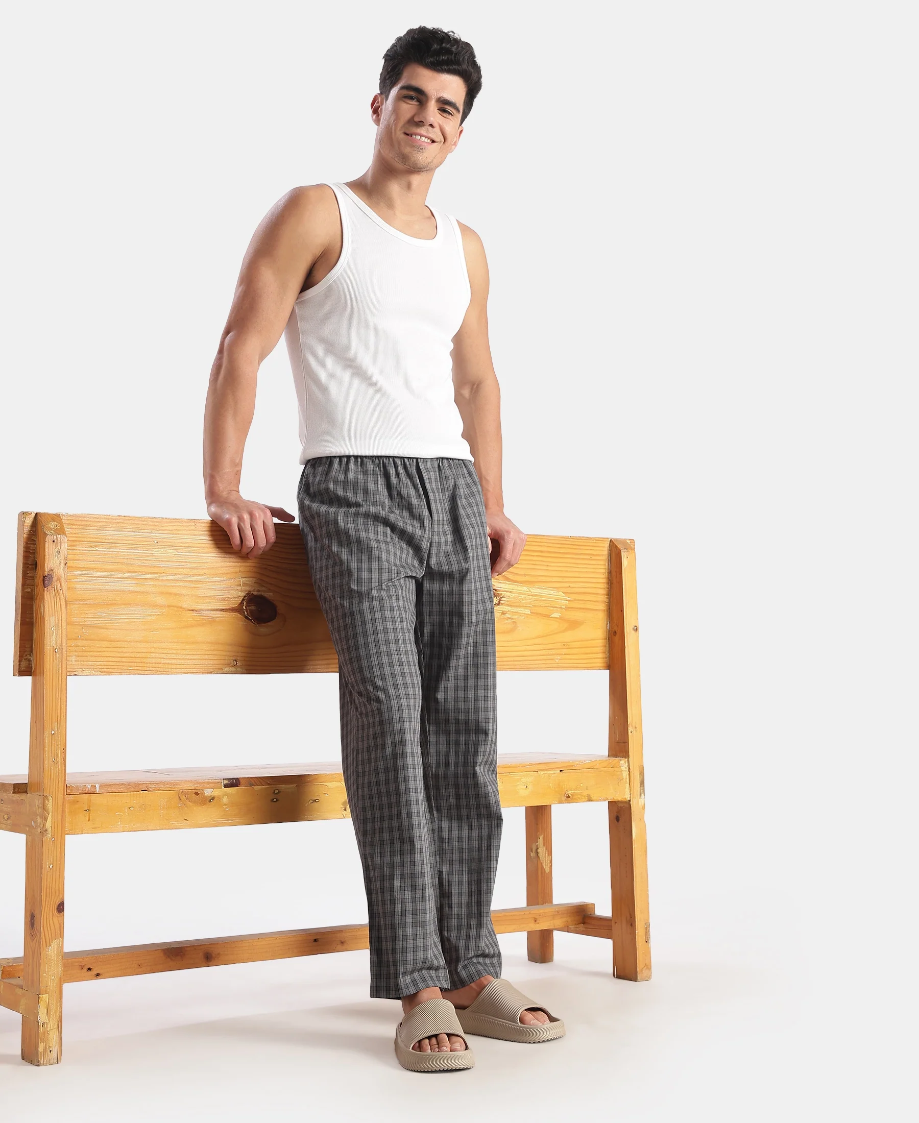 Super Combed Cotton Woven Fabric Regular Fit Checkered Pyjama with Side Pockets - New Quiet Shade - Image 6