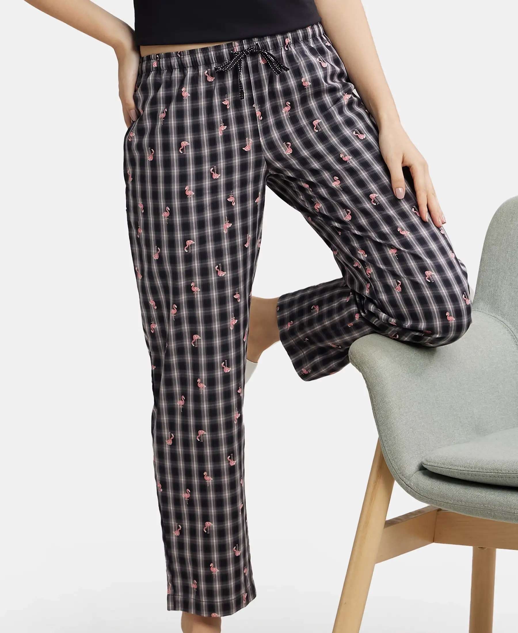 Super Combed Cotton Woven Fabric Relaxed Fit Striped Pyjama with Side Pockets - Black - Image 5