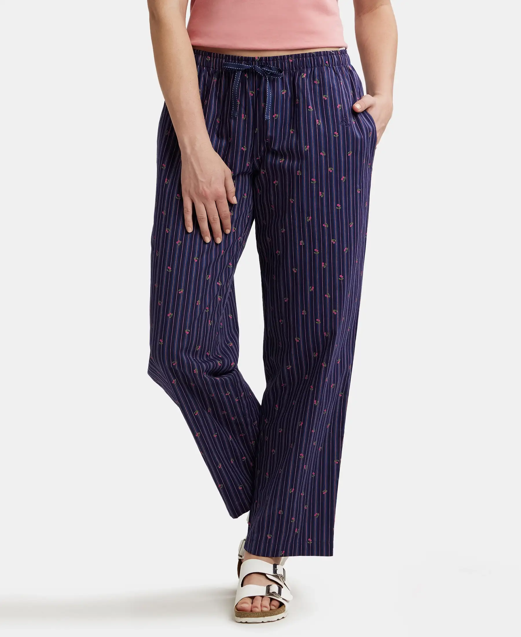 Super Combed Cotton Woven Fabric Relaxed Fit Striped Pyjama with Side Pockets - Classic Navy Assorted