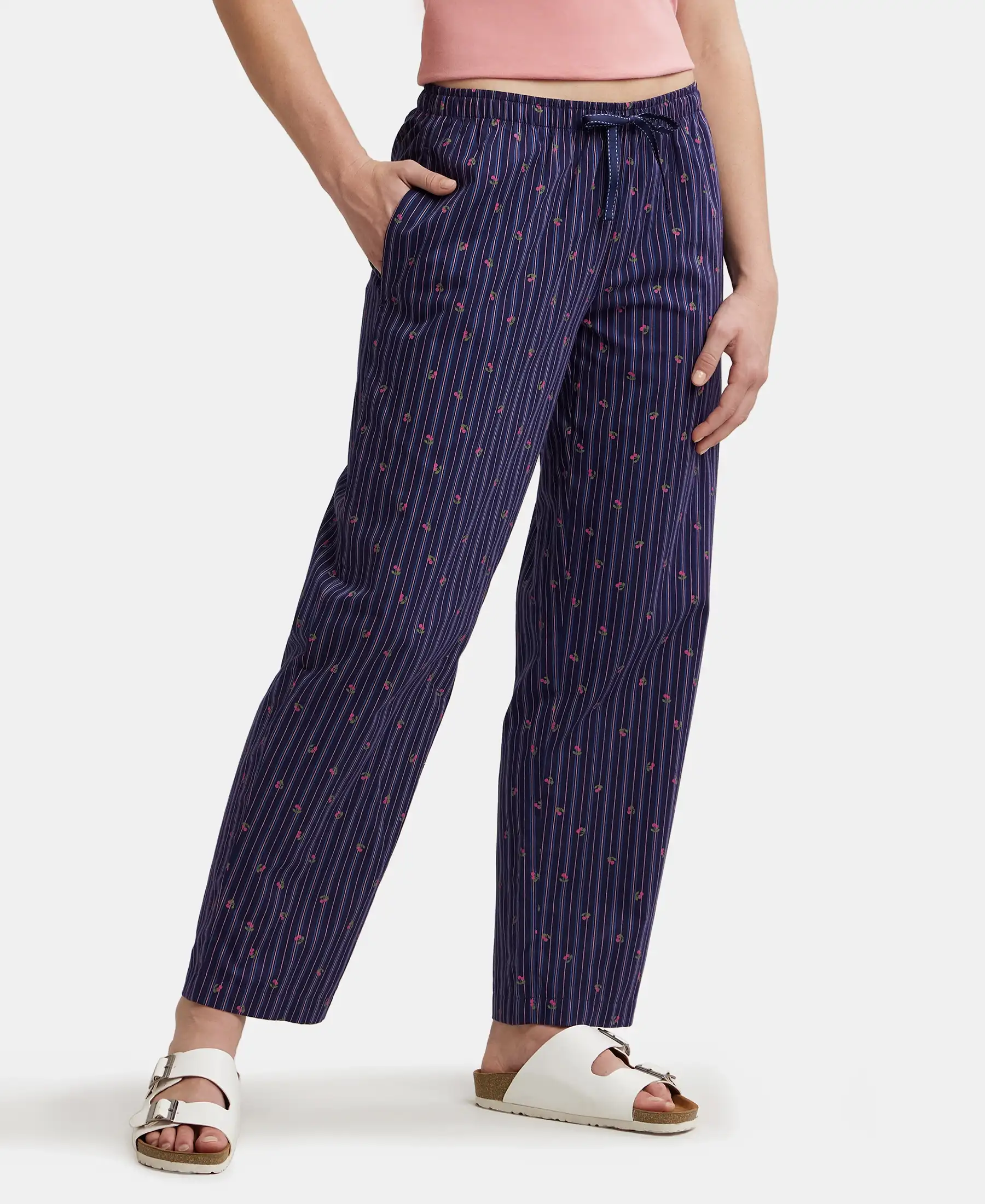 Super Combed Cotton Woven Fabric Relaxed Fit Striped Pyjama with Side Pockets - Classic Navy Assorted - Image 2